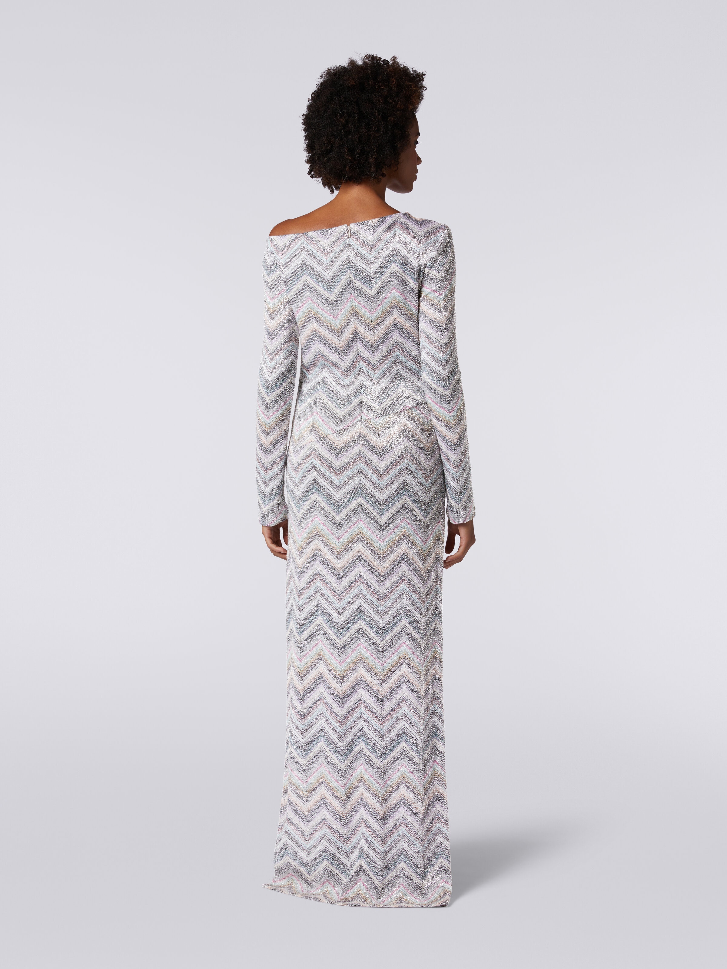 Long dress in zigzag knit with sequin appliqué, Multicoloured  - 3