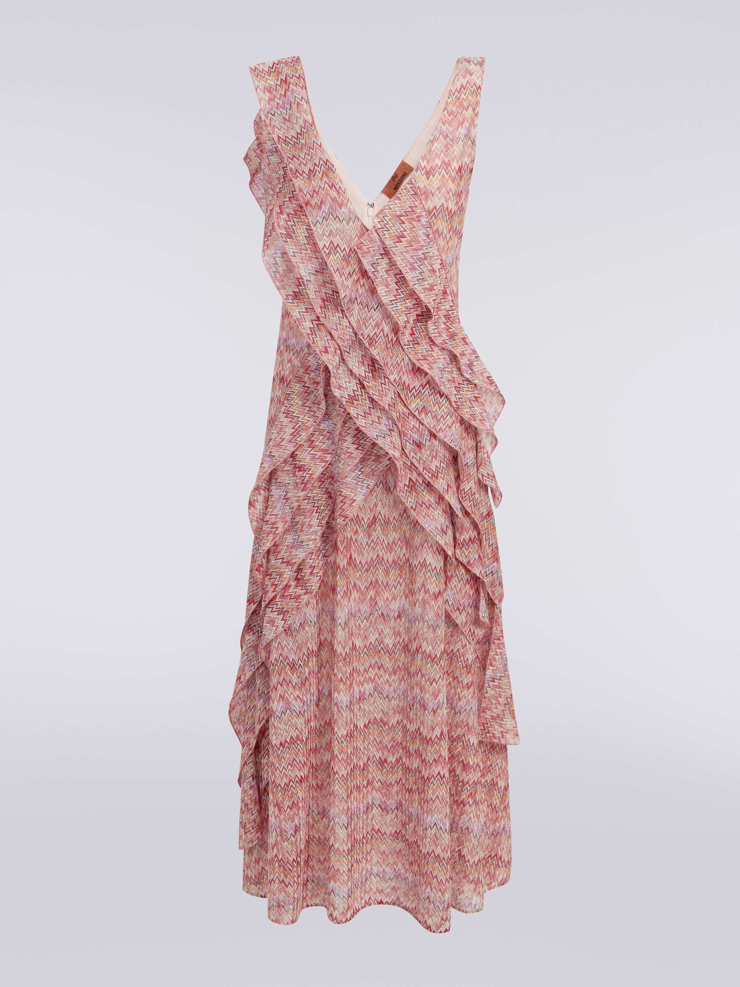 Mittellanges Kleid mit Schlangenmotiv, Volants und Lurex, Mehrfarbig  - 0