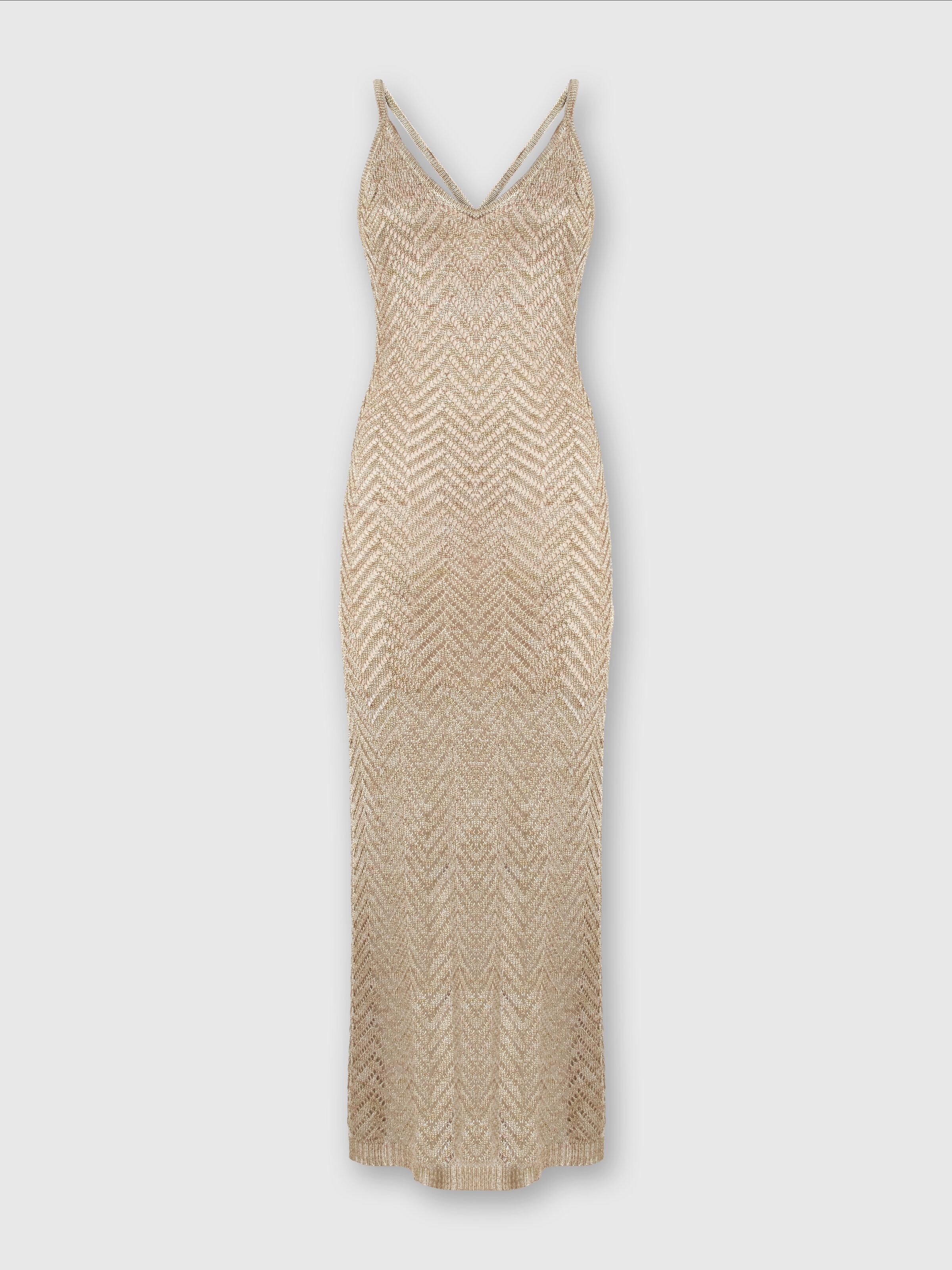 Dress in zigzag knit with crochet-effect weave, Gold - 0