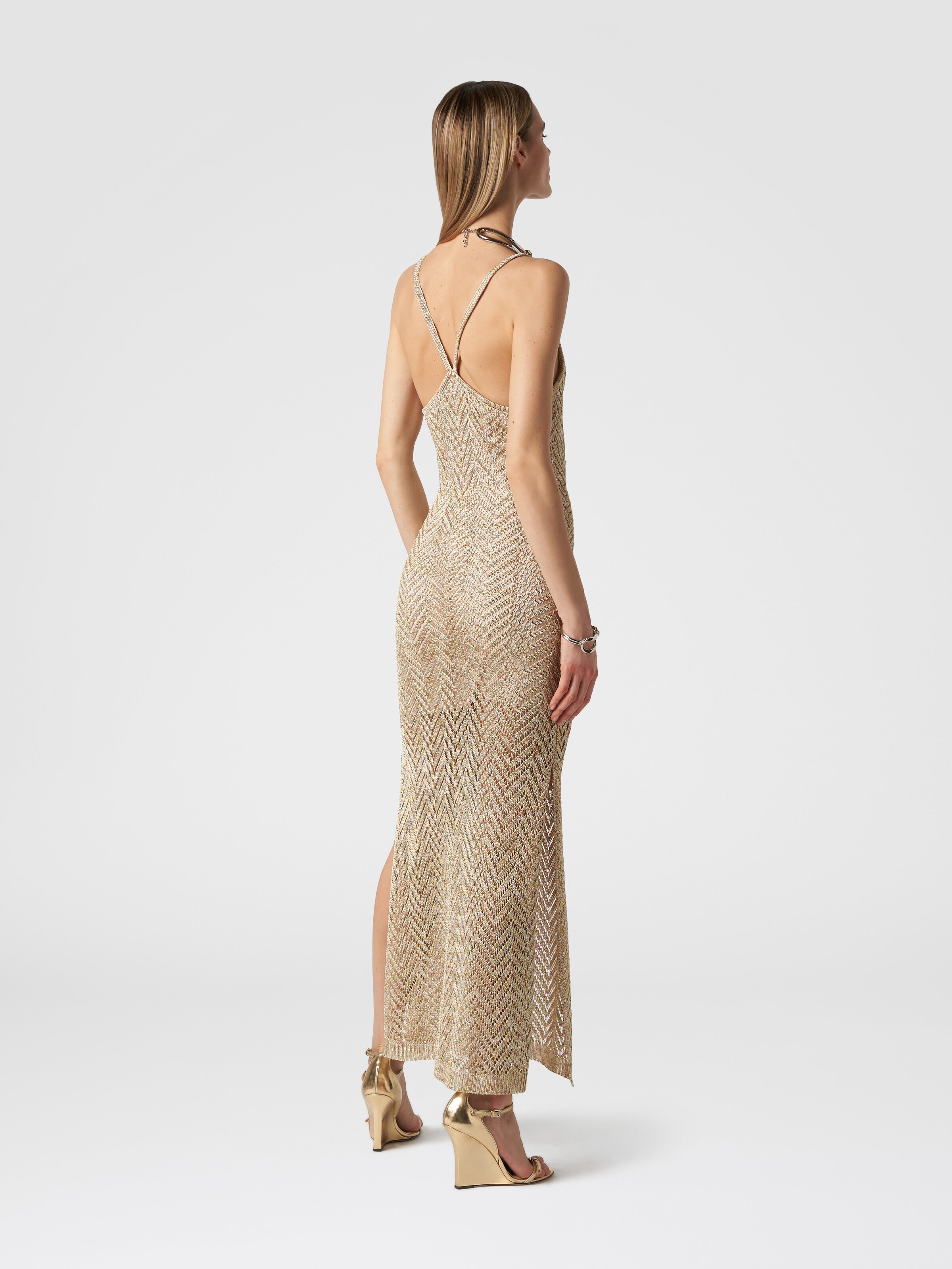 Dress in zigzag knit with crochet-effect weave, Gold - 2