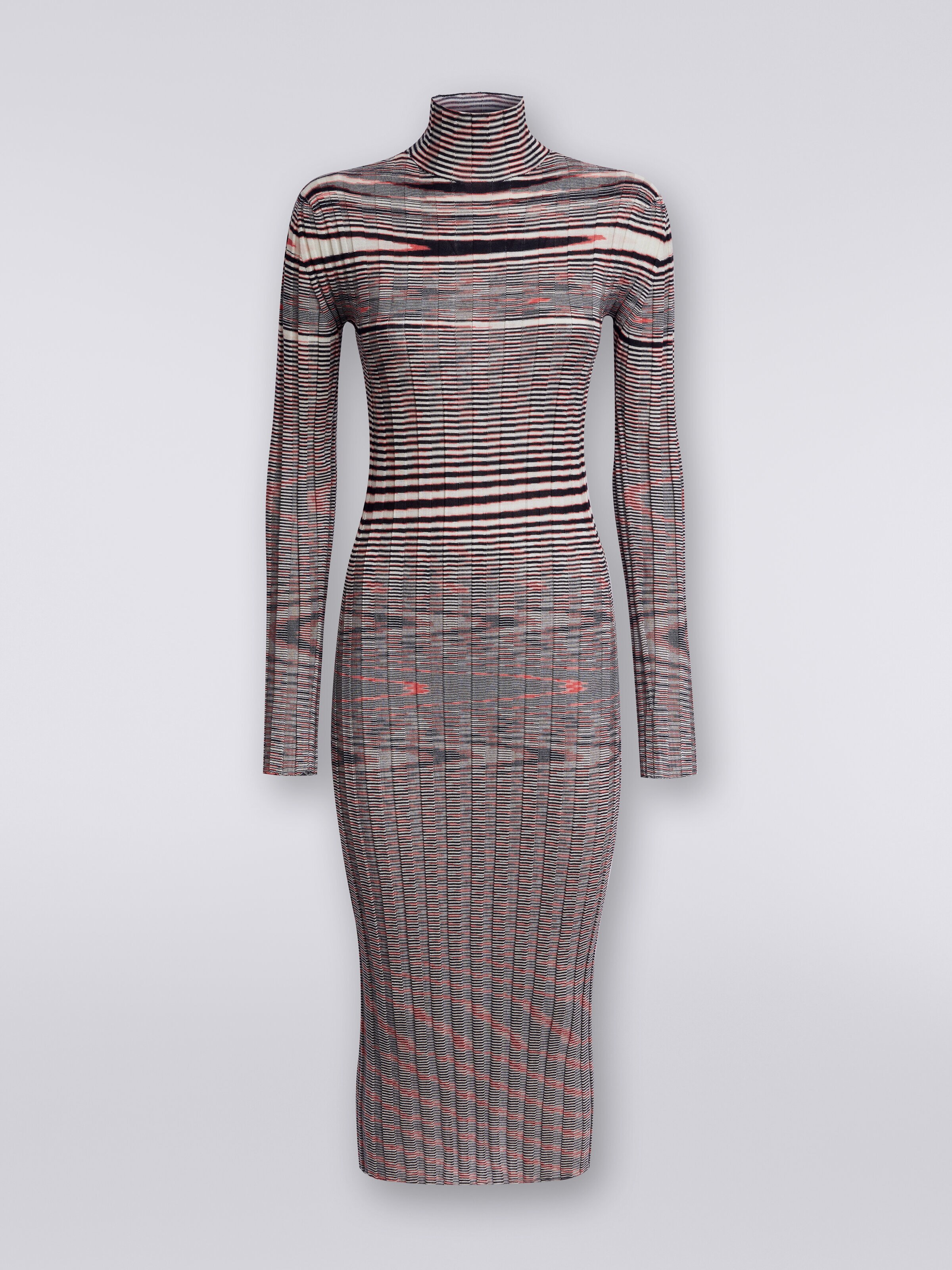 Longuette-Kleid aus Kaschmir und Seide in Flammgarnoptik , Mehrfarbig  - 0