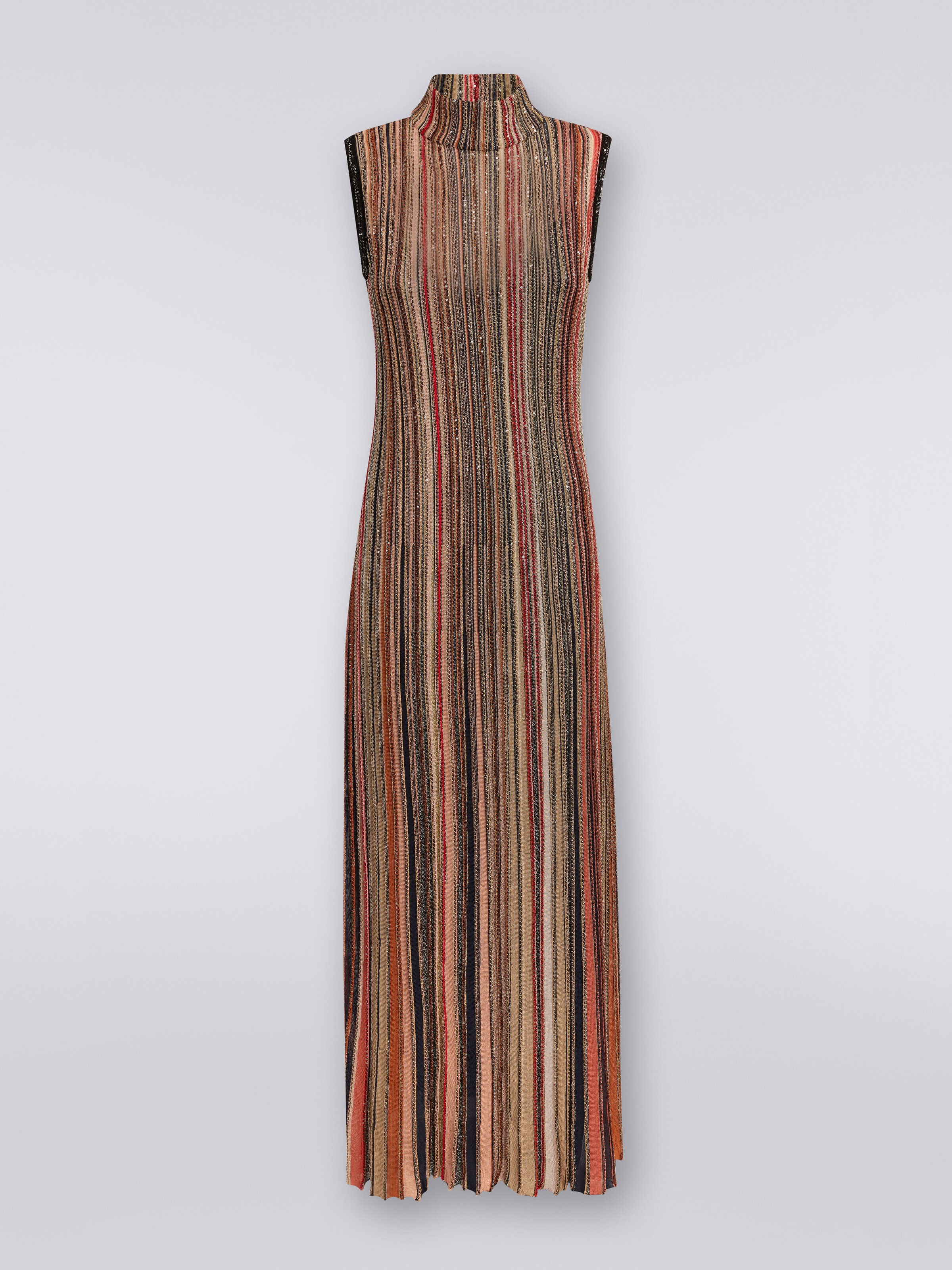 Long dress in vertical striped knit with sequins, Multicoloured  - 0