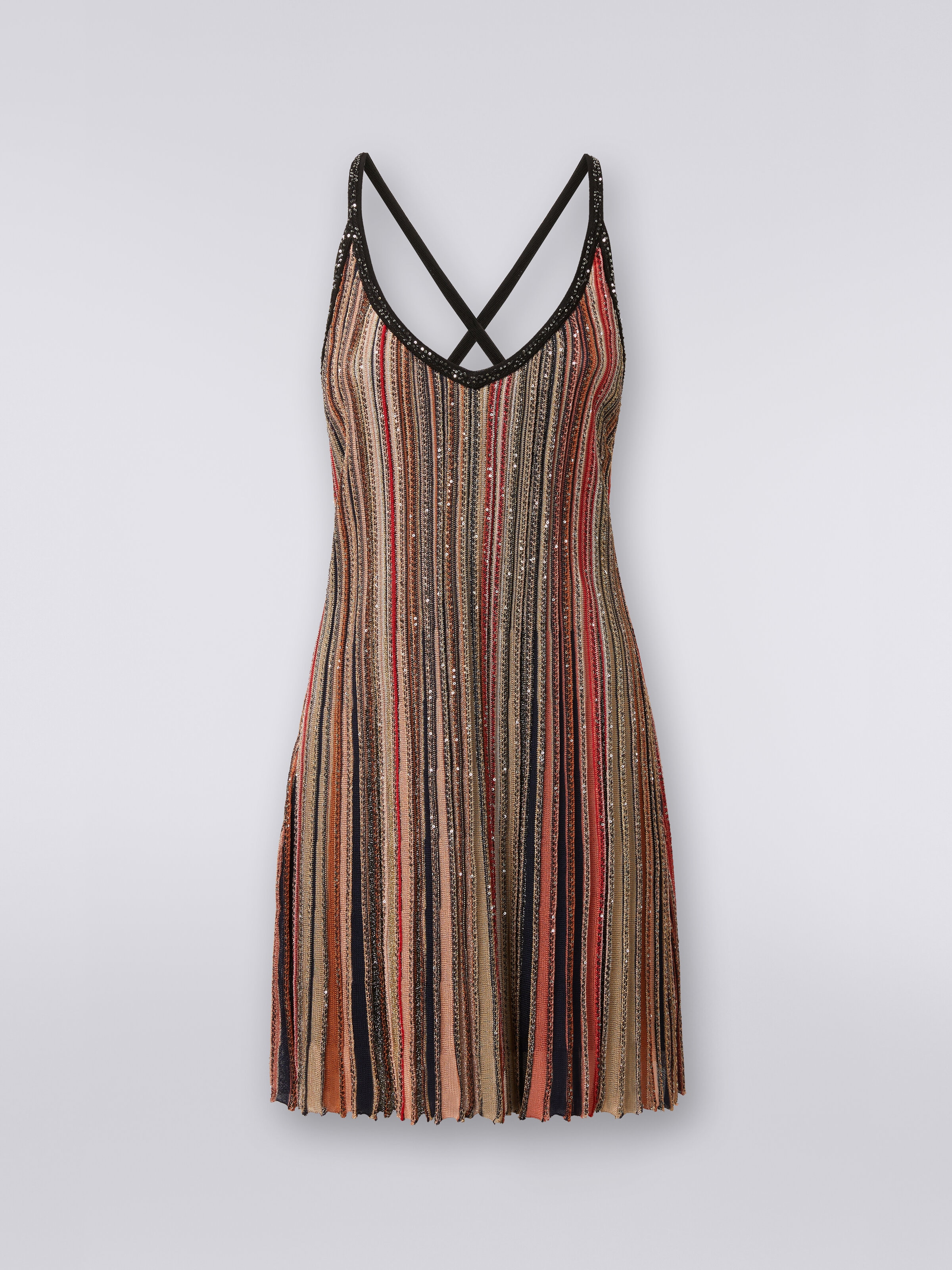 Mini robe en mailles à rayures verticales et paillettes, Multicolore  - 0