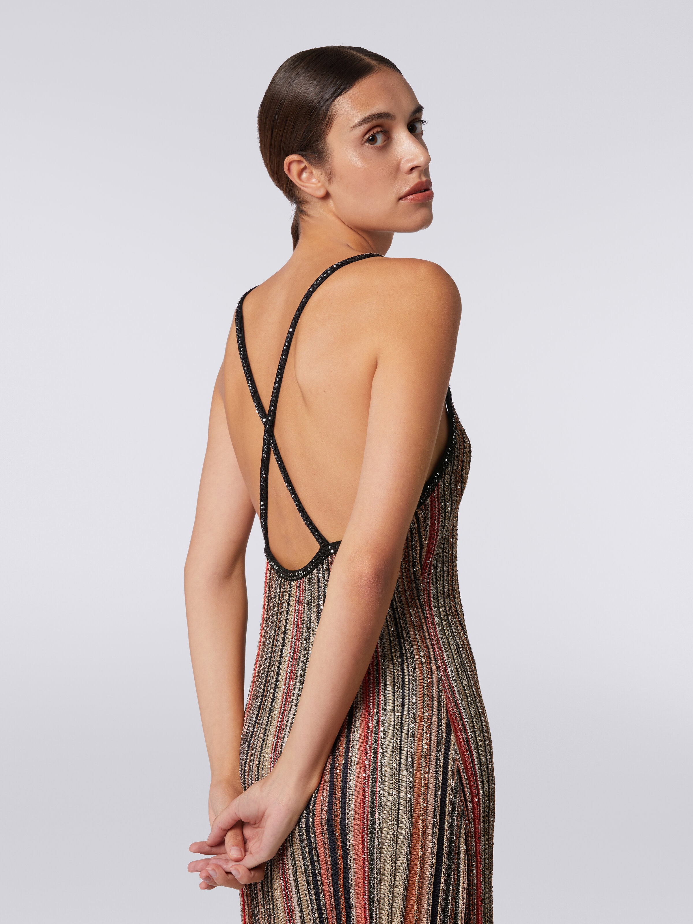 Minidress in vertical striped knit with sequins, Multicoloured  - 4