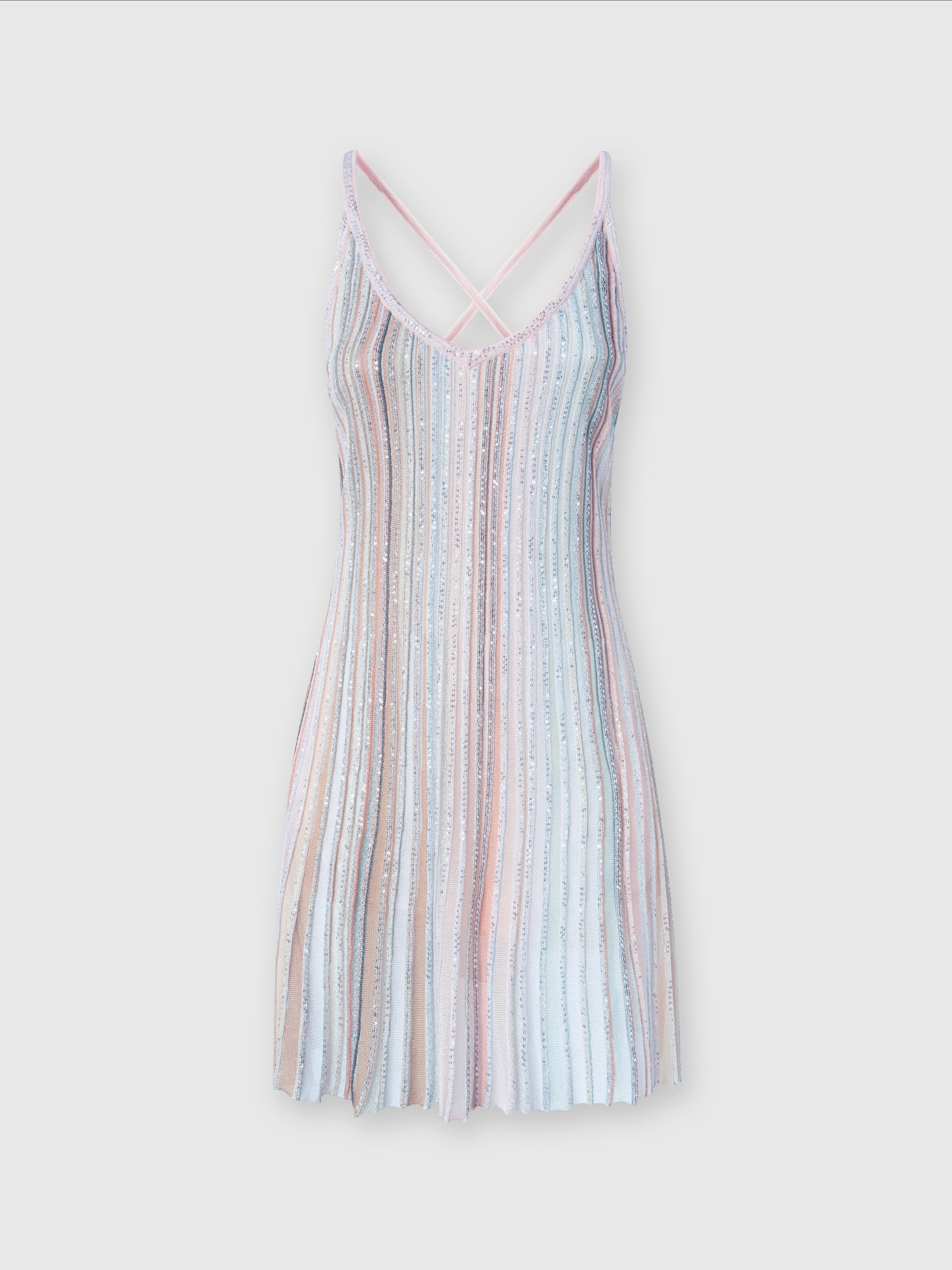 Minikleid aus Strick mit vertikalen Streifen und Pailletten, Mehrfarbig  - 0