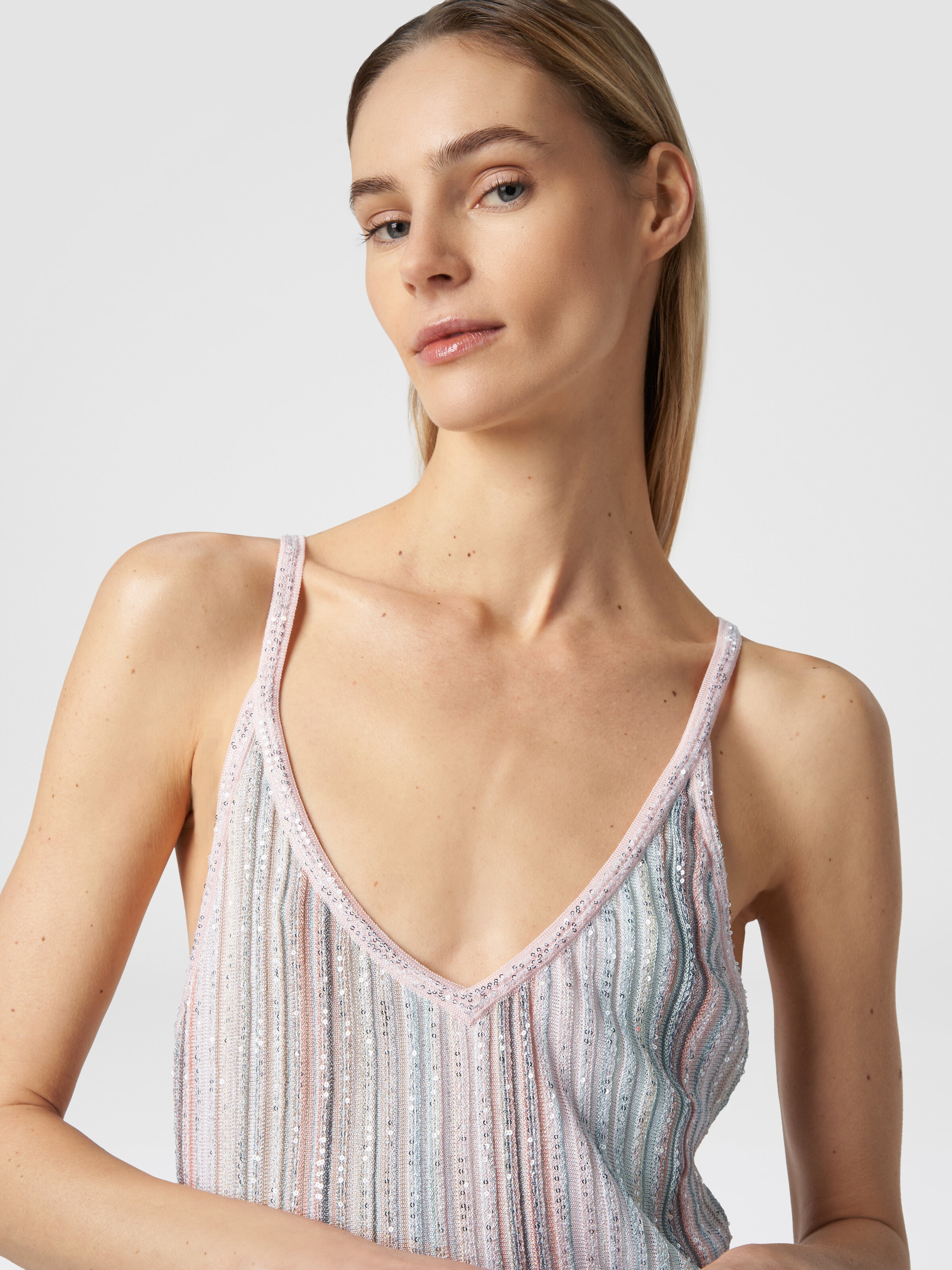 Minidress in vertical striped knit with sequins, Multicoloured  - 4