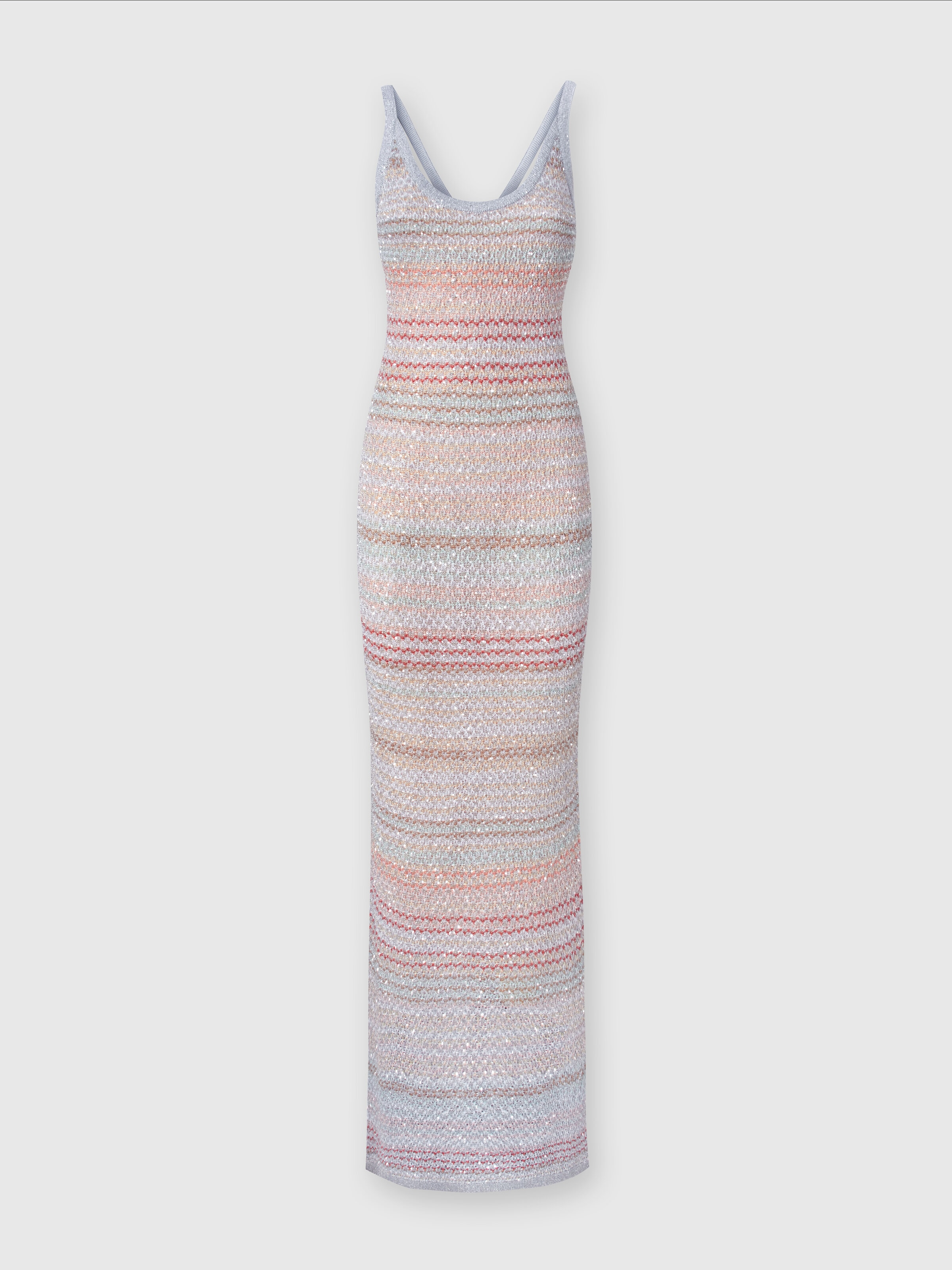Vestido largo de punto zigzag con patrón efecto ganchillo, Multicolor  - 0