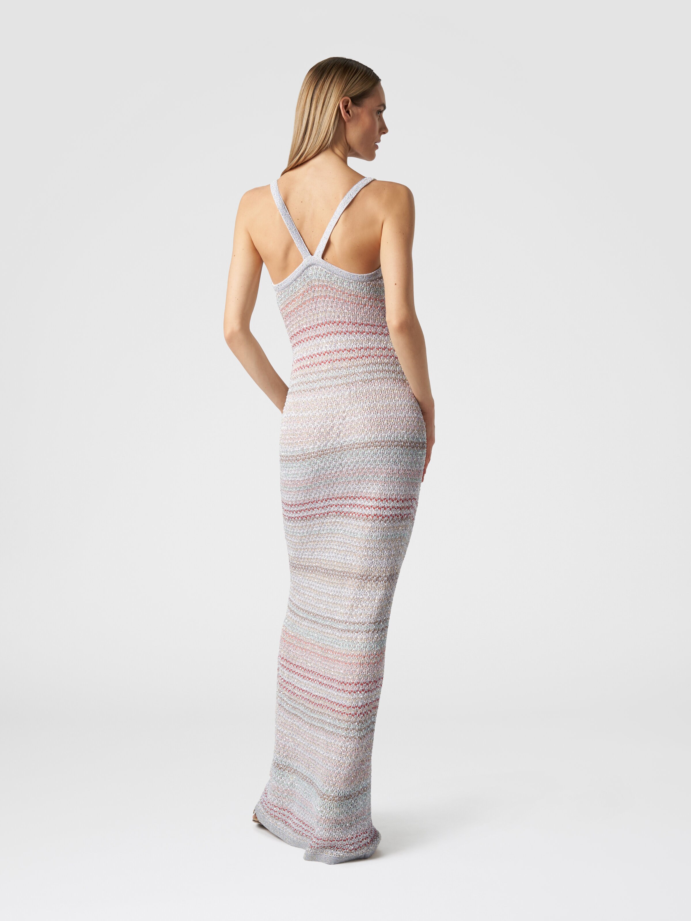 Vestido largo de punto zigzag con patrón efecto ganchillo, Multicolor  - 2
