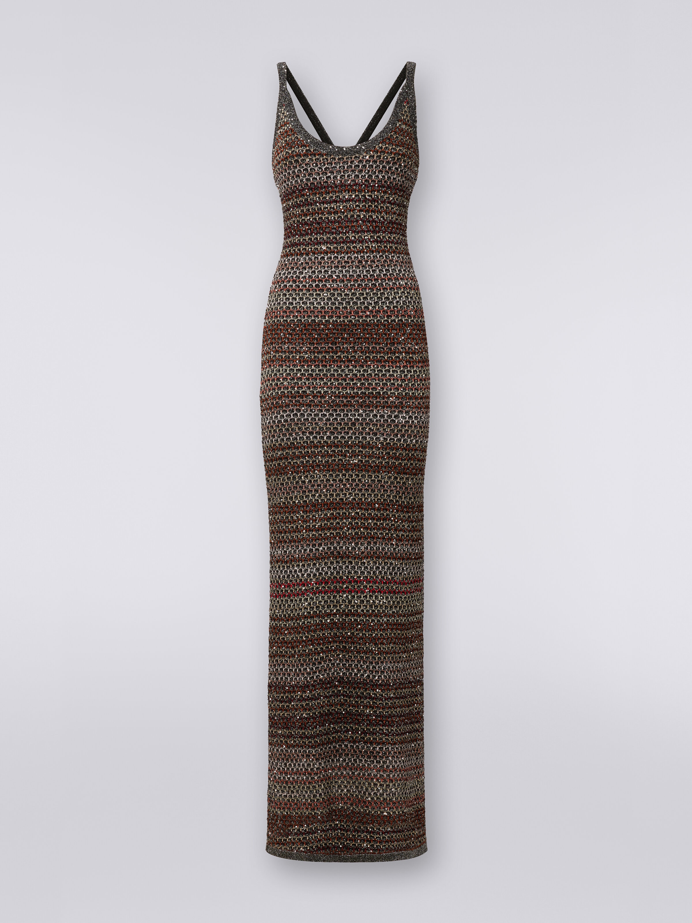 Long dress in zigzag knit with crochet-effect weave, Multicoloured  - 0