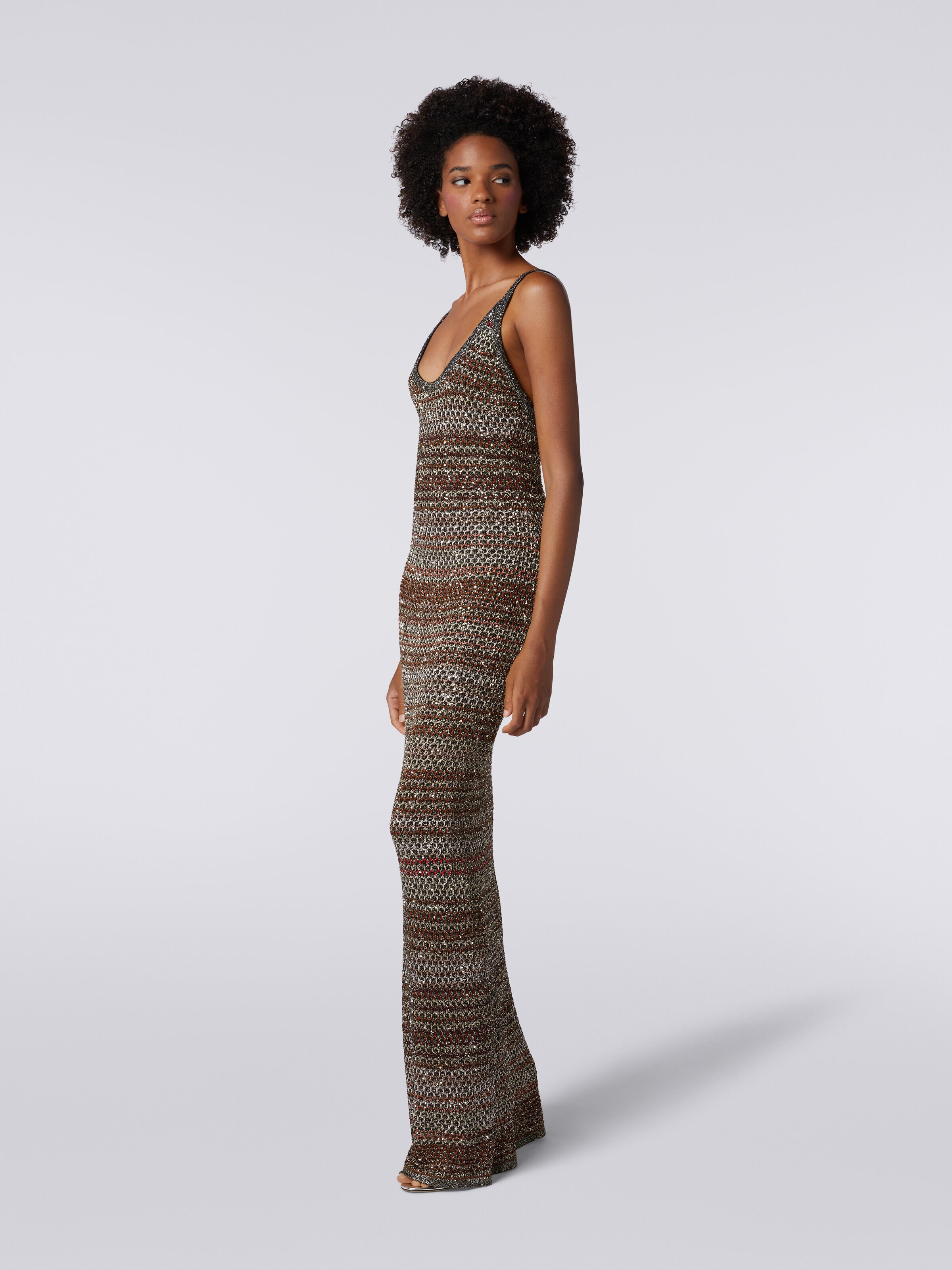 Long dress in zigzag knit with crochet-effect weave, Multicoloured  - 2