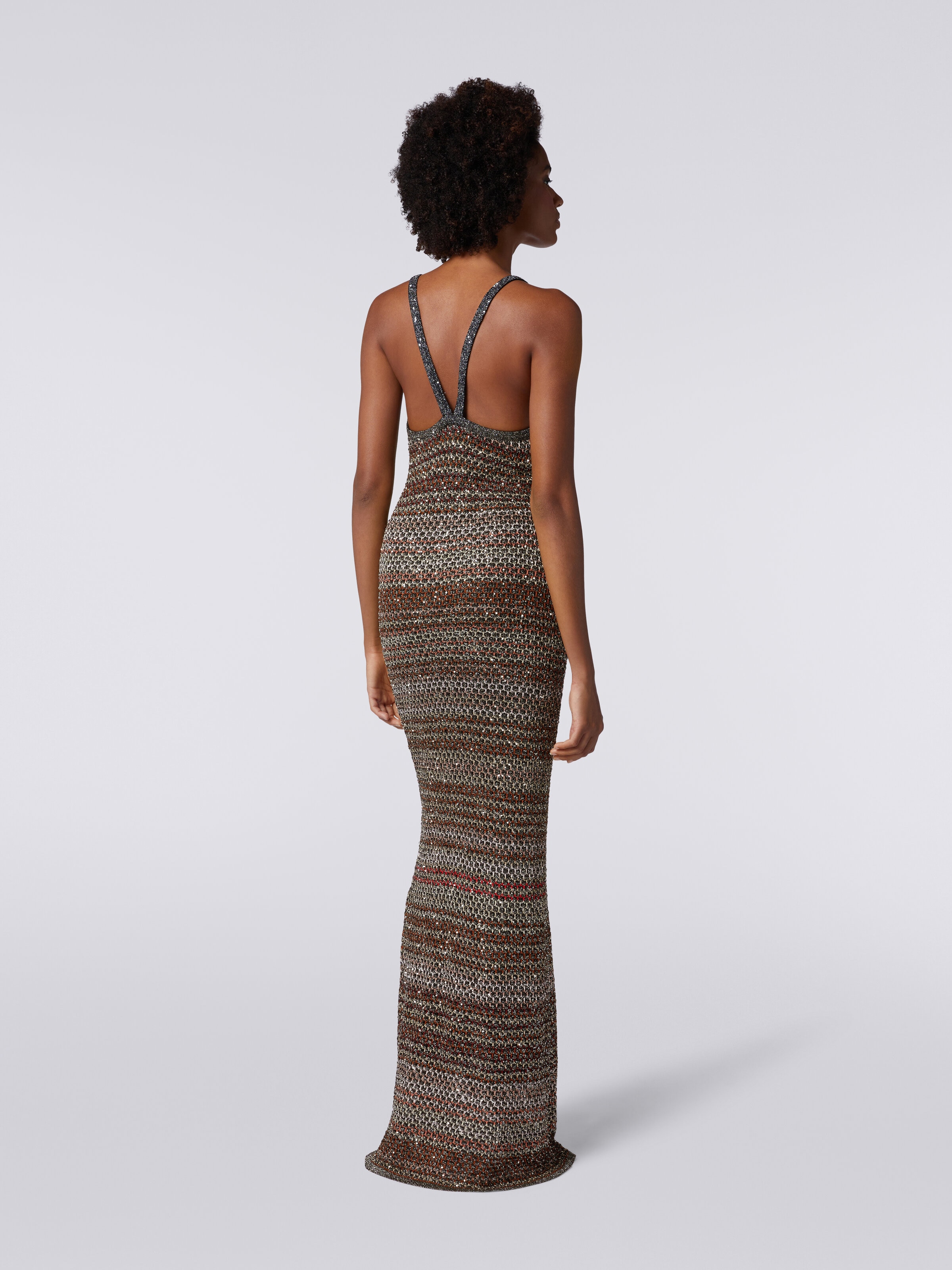 Long dress in zigzag knit with crochet-effect weave, Multicoloured  - 3