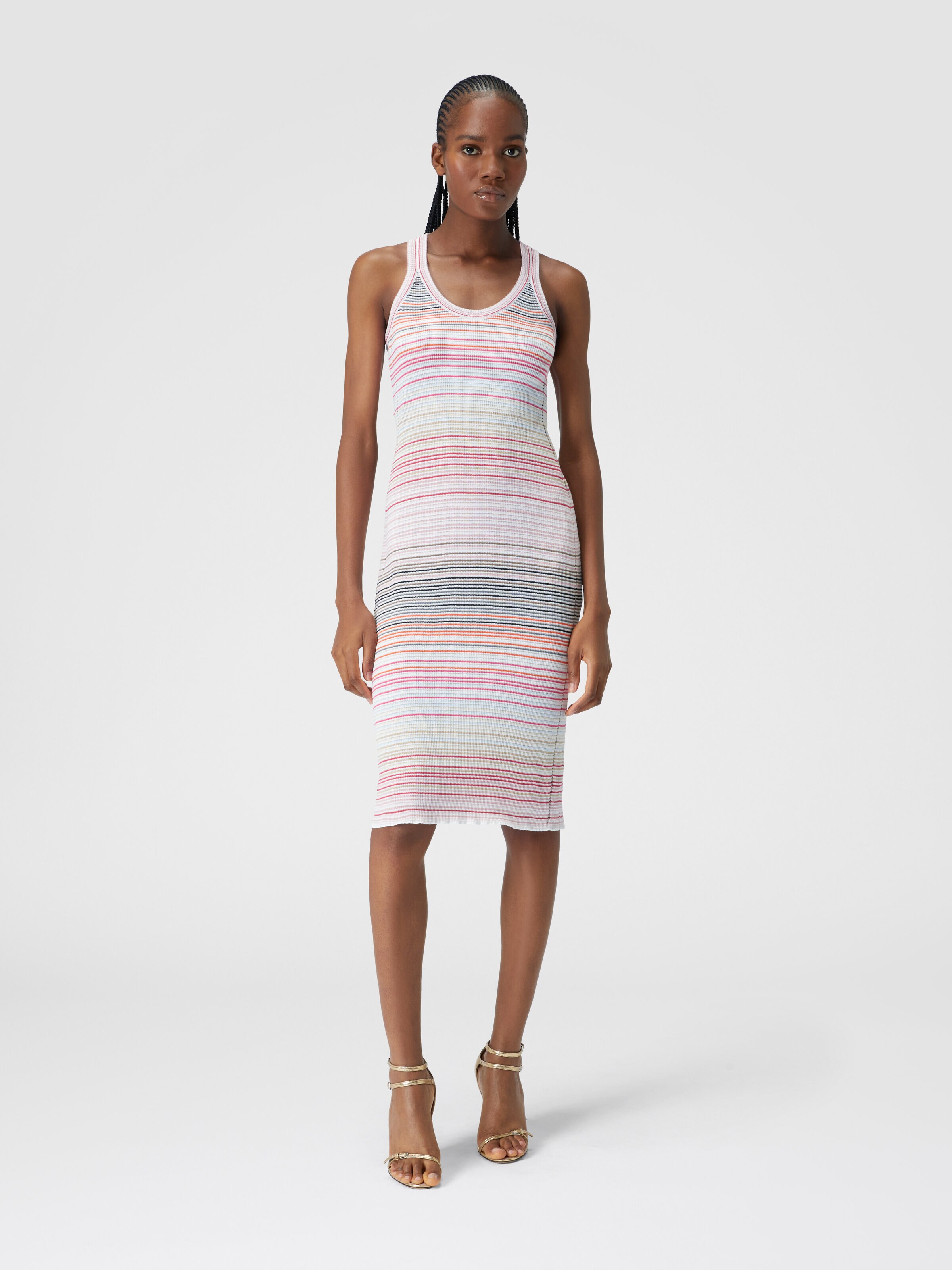 Long striped dress in viscose and cotton, Multicoloured  - 1