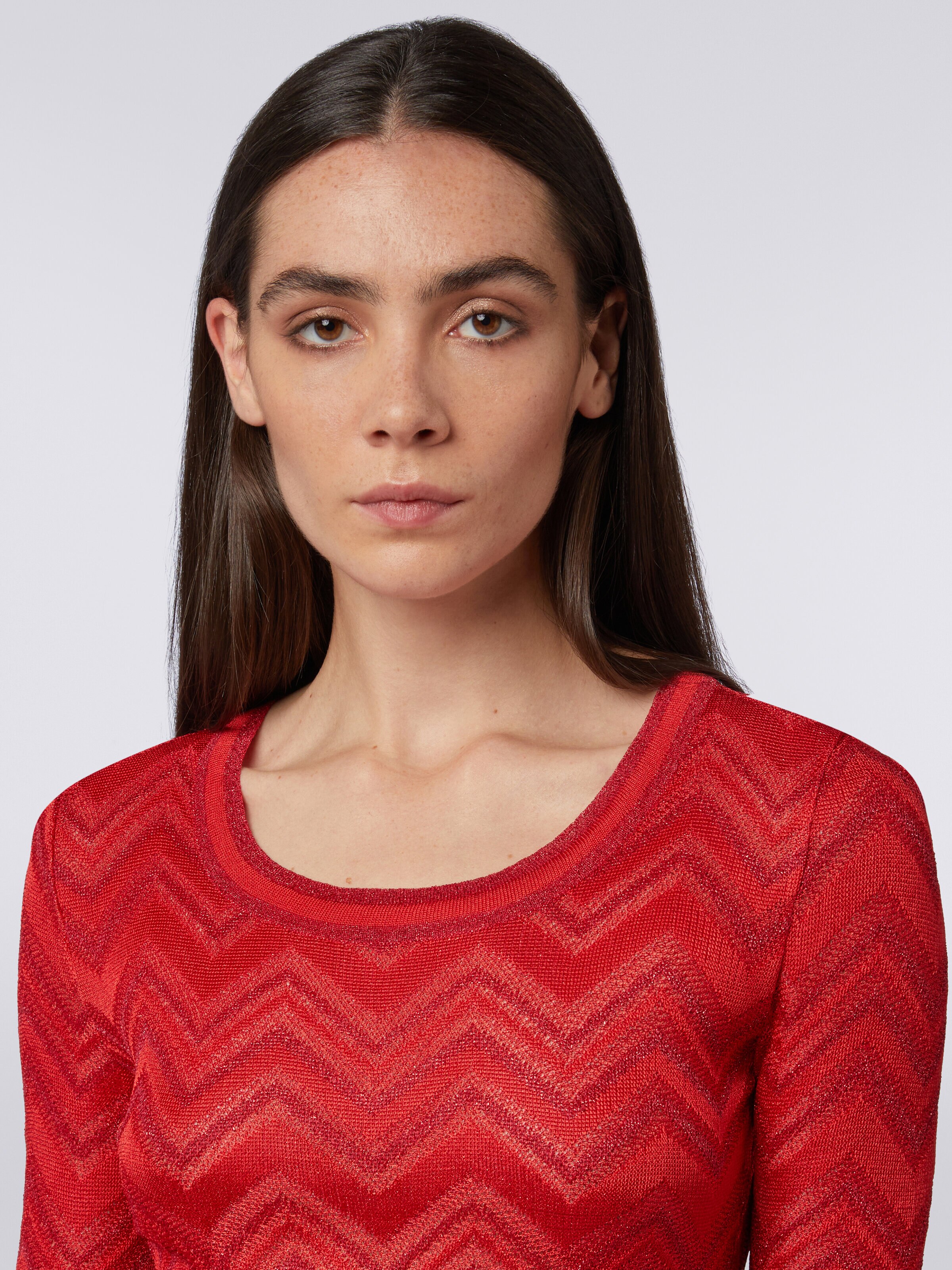 Abito in maglia zig zag tonale con lurex, Rosso  - 4