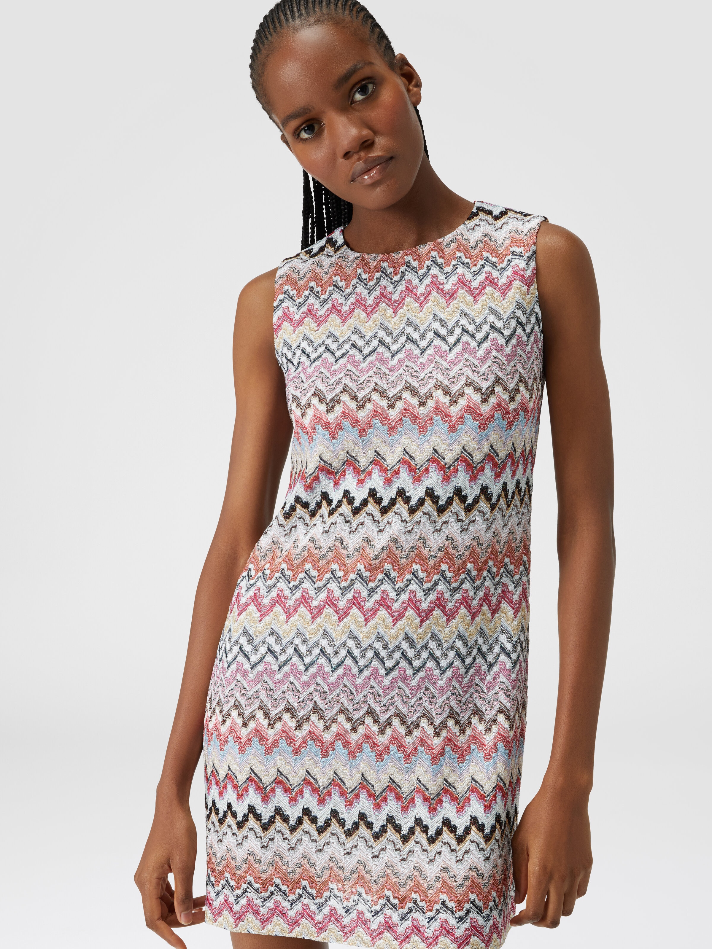 Mini-robe en viscose mélangée lamée à zig zag, Multicolore  - 3