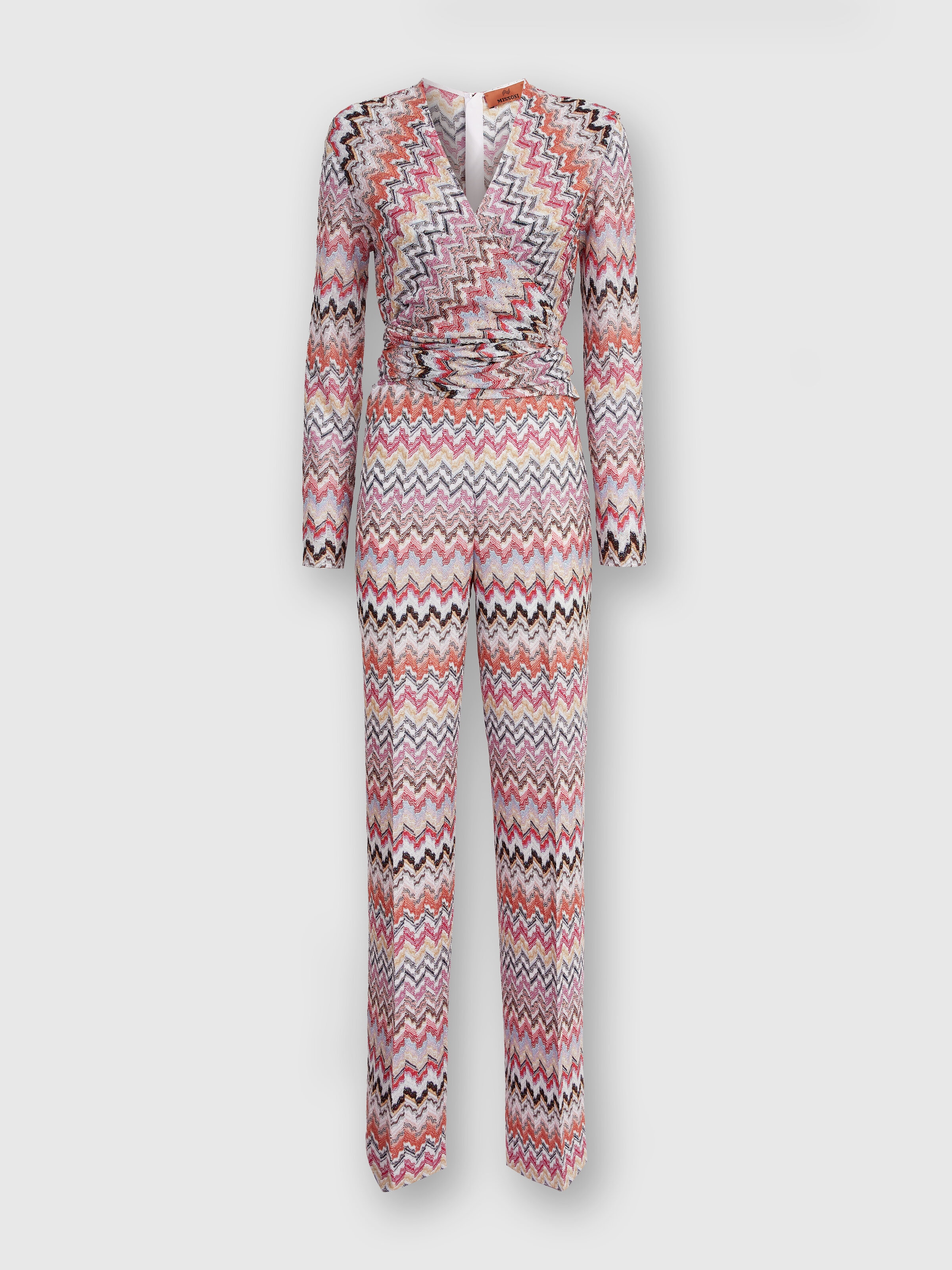 Long jumpsuit in zigzag lamé viscose, Multicoloured  - 0