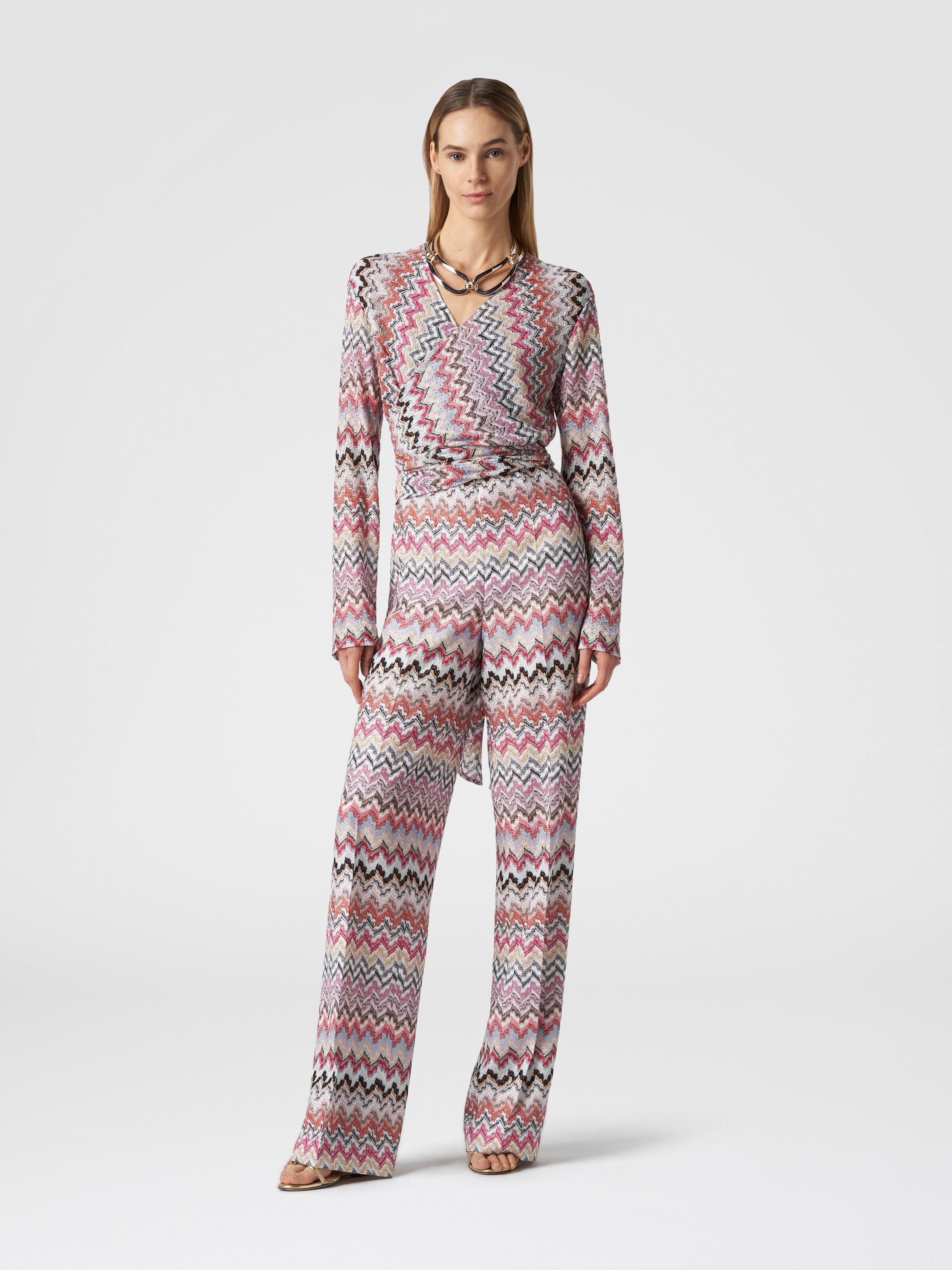 Long jumpsuit in zigzag lamé viscose, Multicoloured  - 1