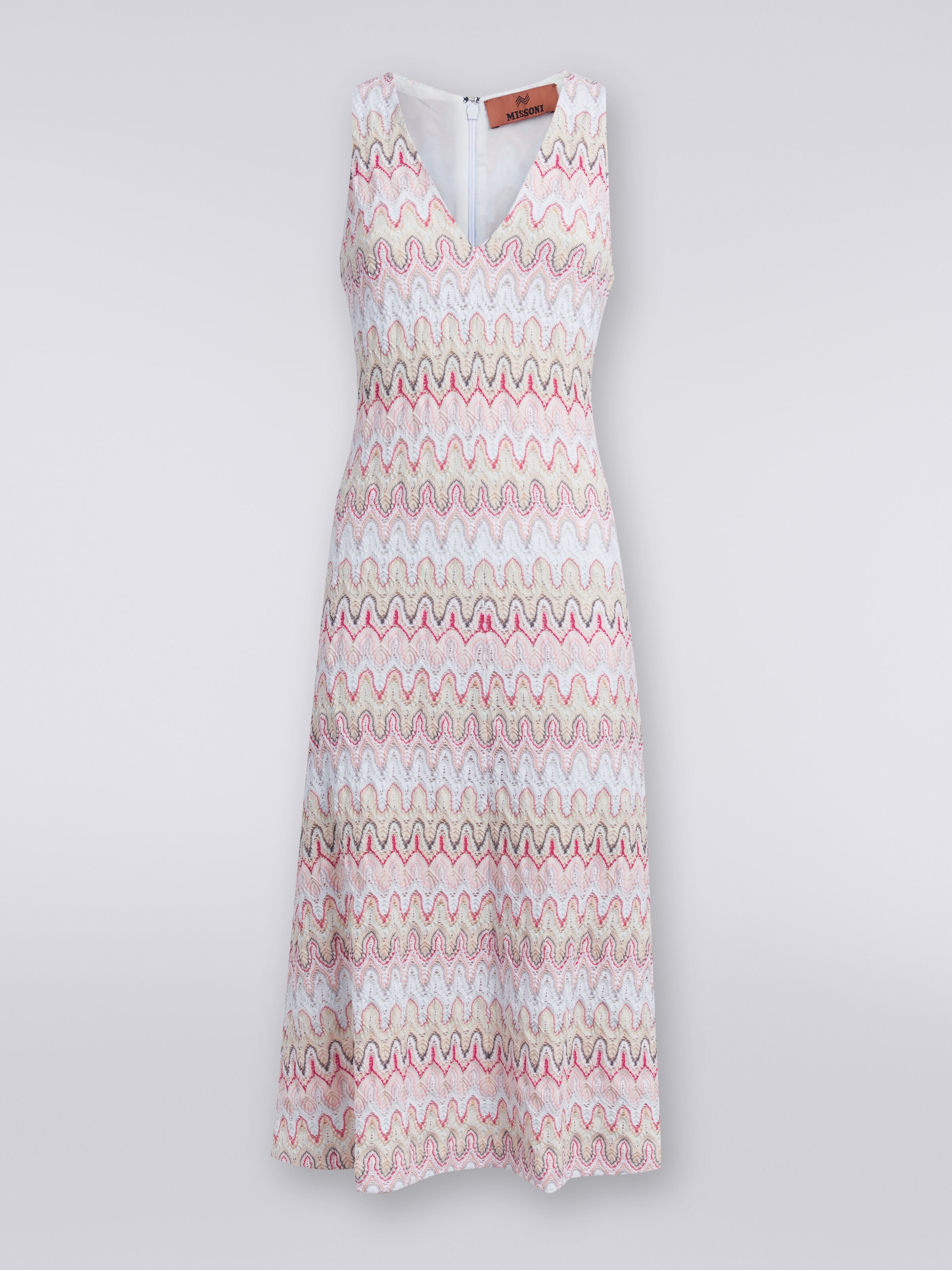 V-neck dress in viscose blend with wave pattern, Multicoloured  - 0