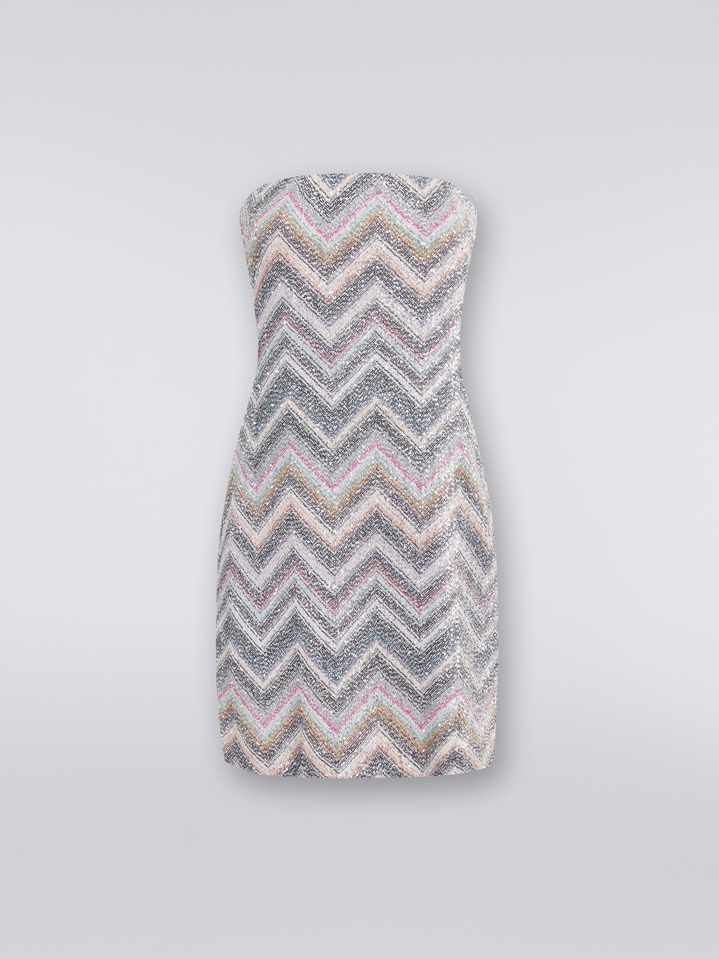 Mini-robe en viscose mélangée à zig zag avec paillettes , Multicolore  - 0