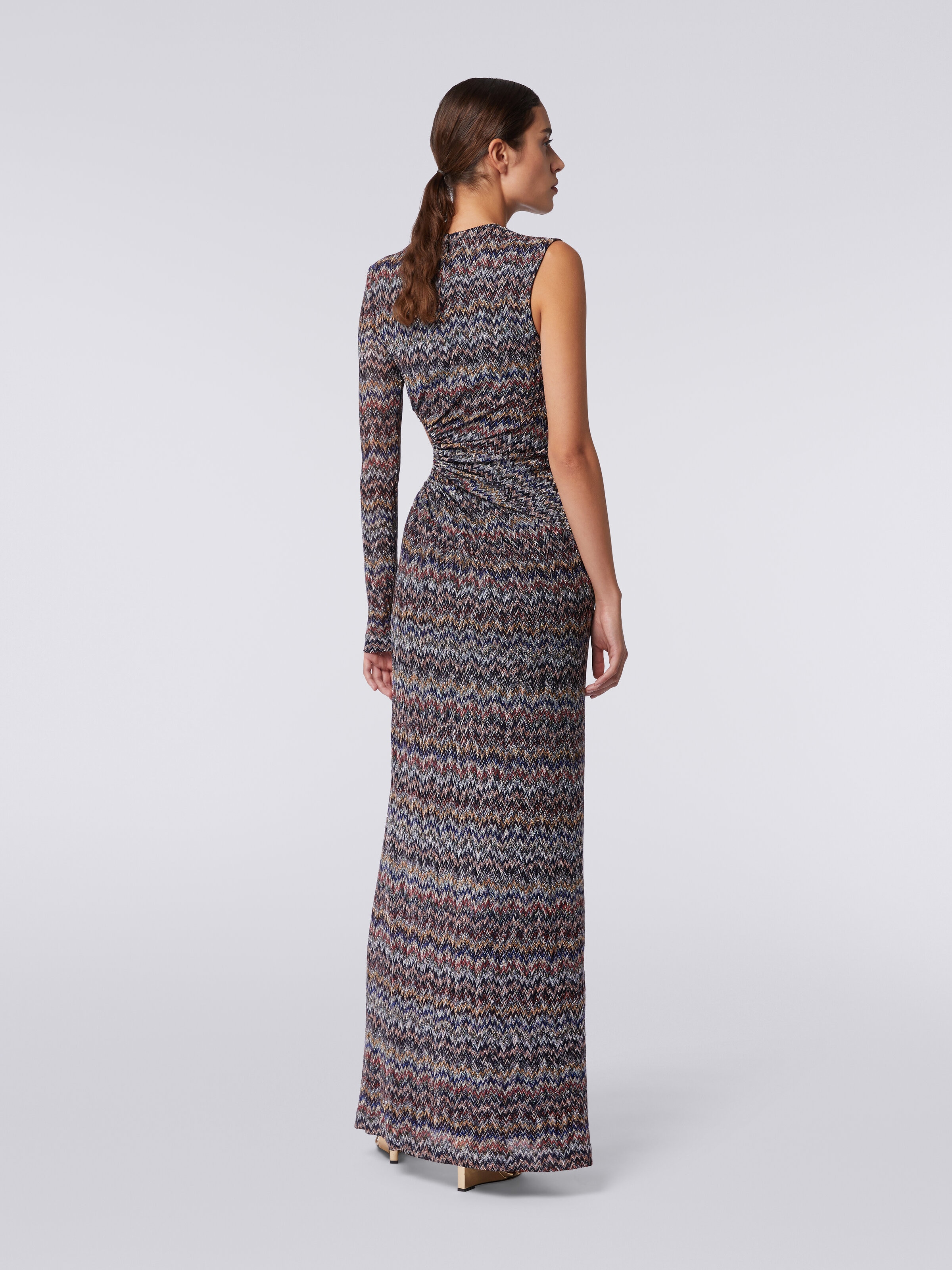 One-shoulder long dress with cut-out detail and slit, Multicoloured  - 3