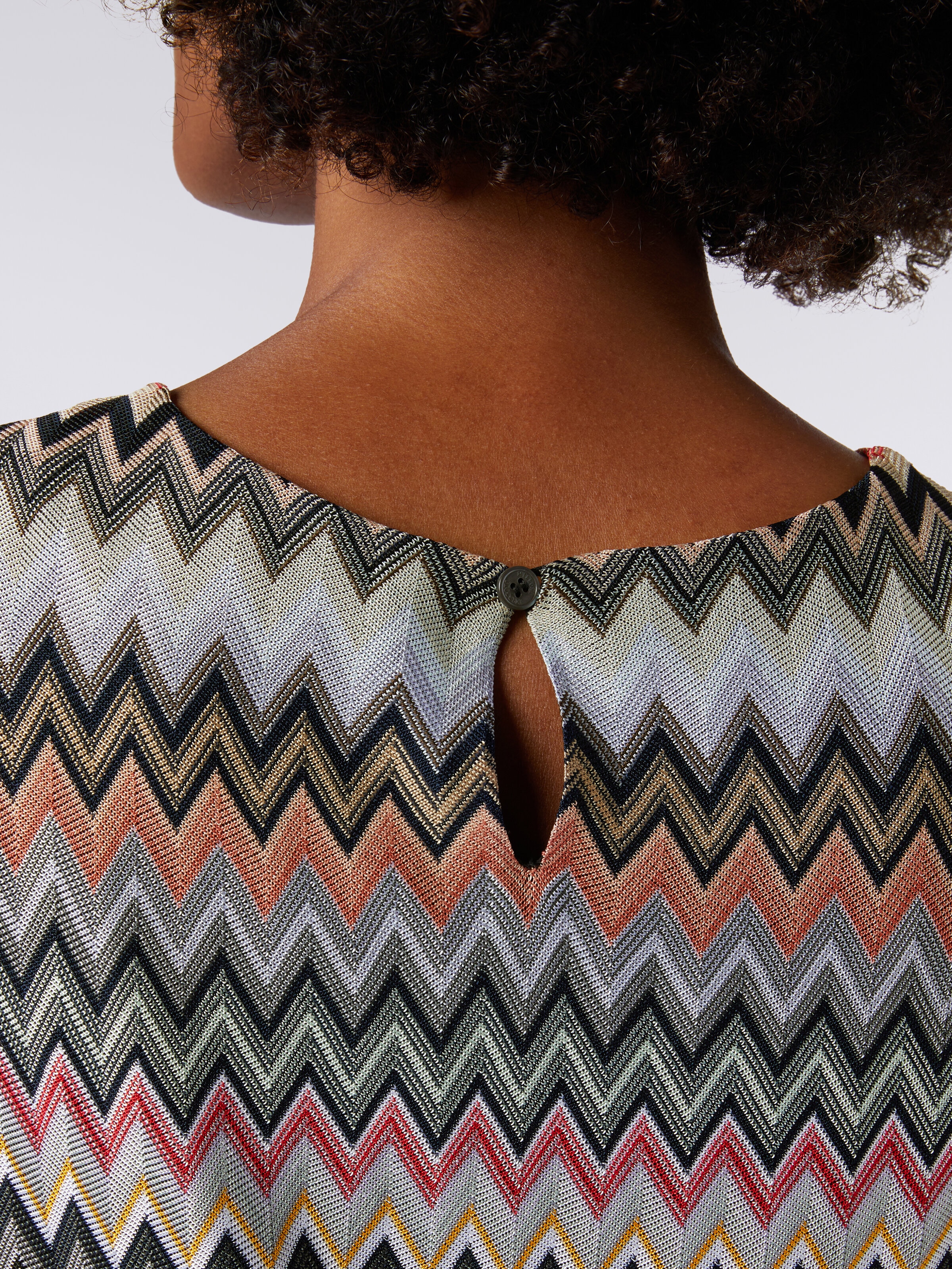 Vestido de manga corta en algodón y viscosa zigzag , Multicolor  - 4