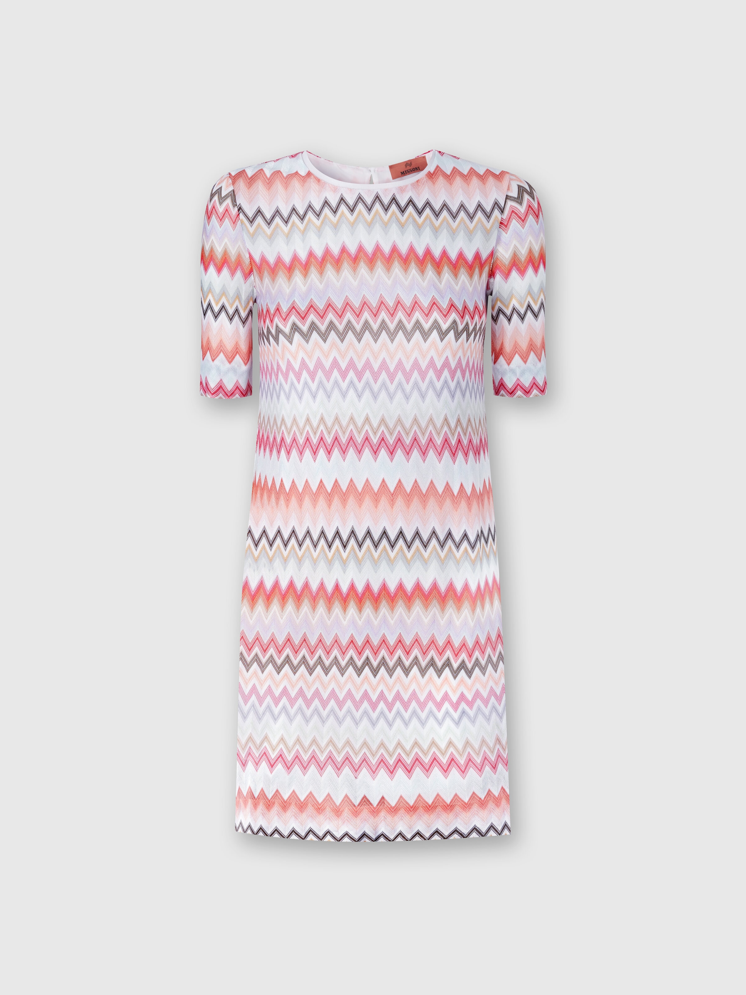 Short-sleeved dress in zigzag viscose and cotton , Multicoloured  - 0