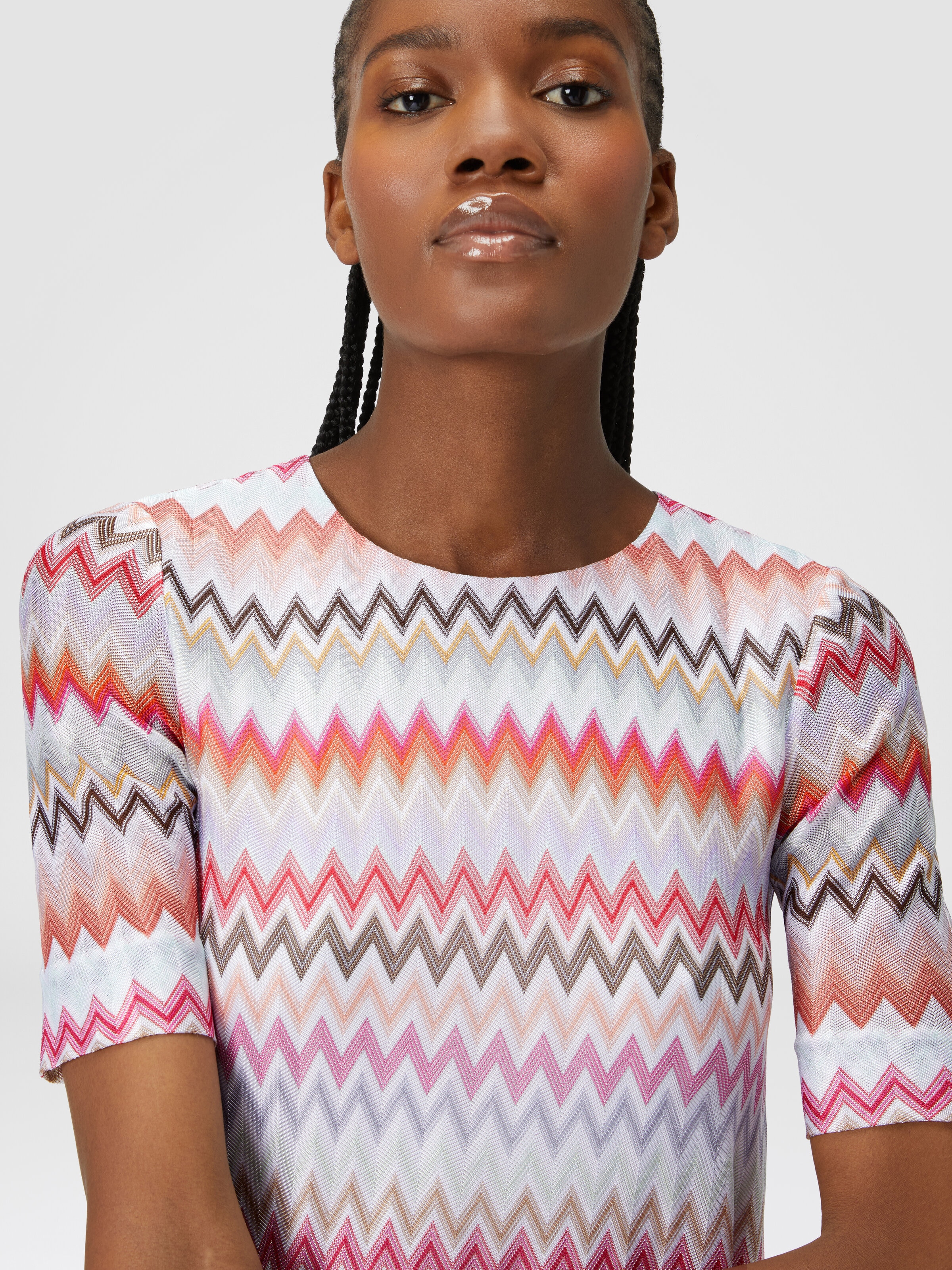 Short-sleeved dress in zigzag viscose and cotton , Multicoloured  - 4