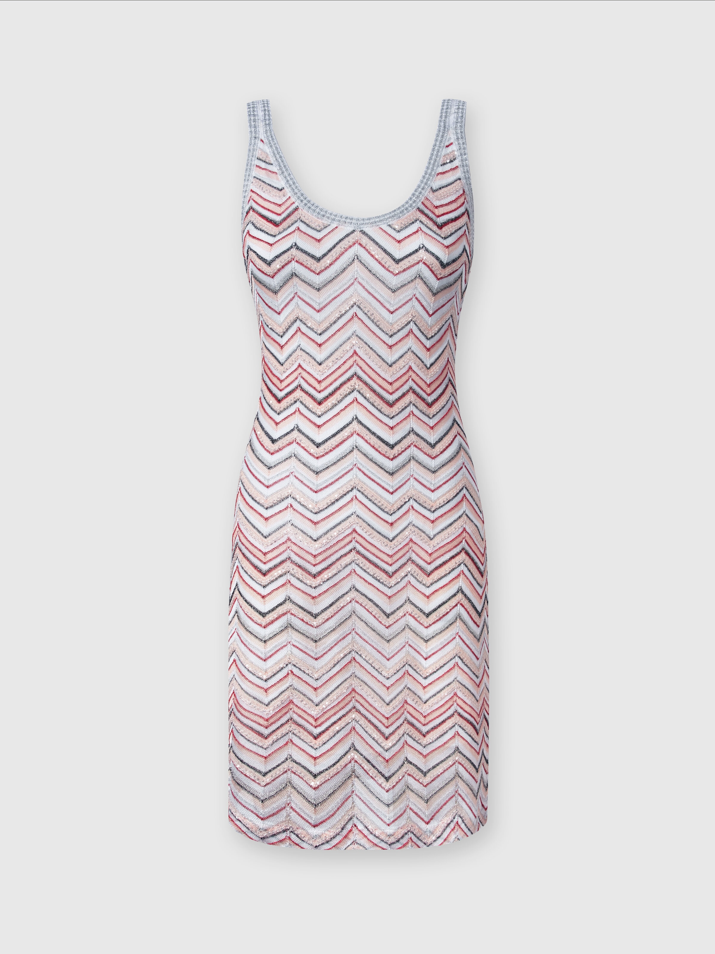Mini-robe sans manches en viscose mélangée à zig zag avec paillettes , Multicolore  - 0