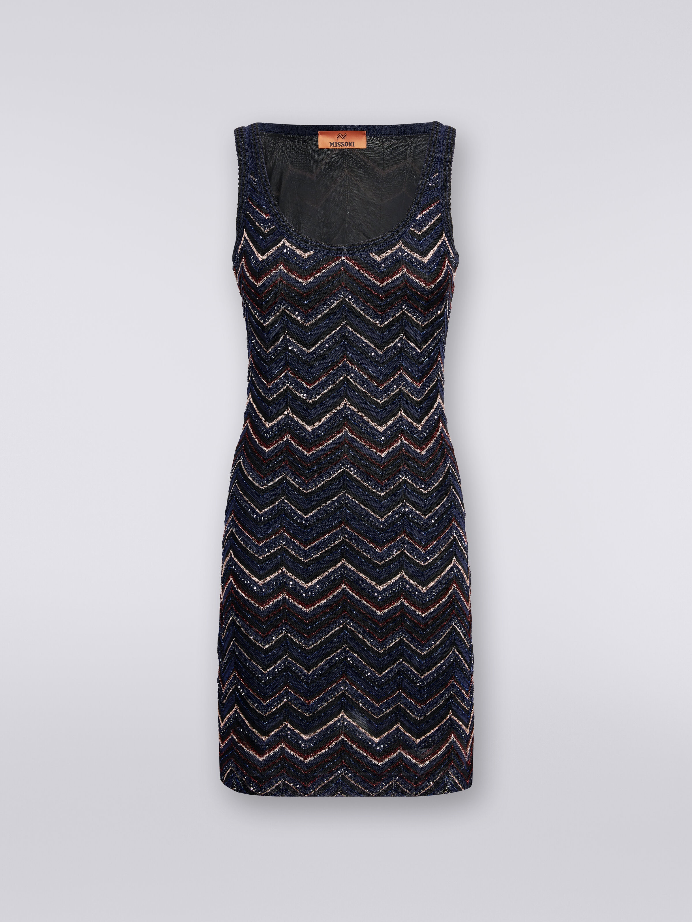 Sleeveless minidress in zigzag viscose blend with sequins , Multicoloured  - 0