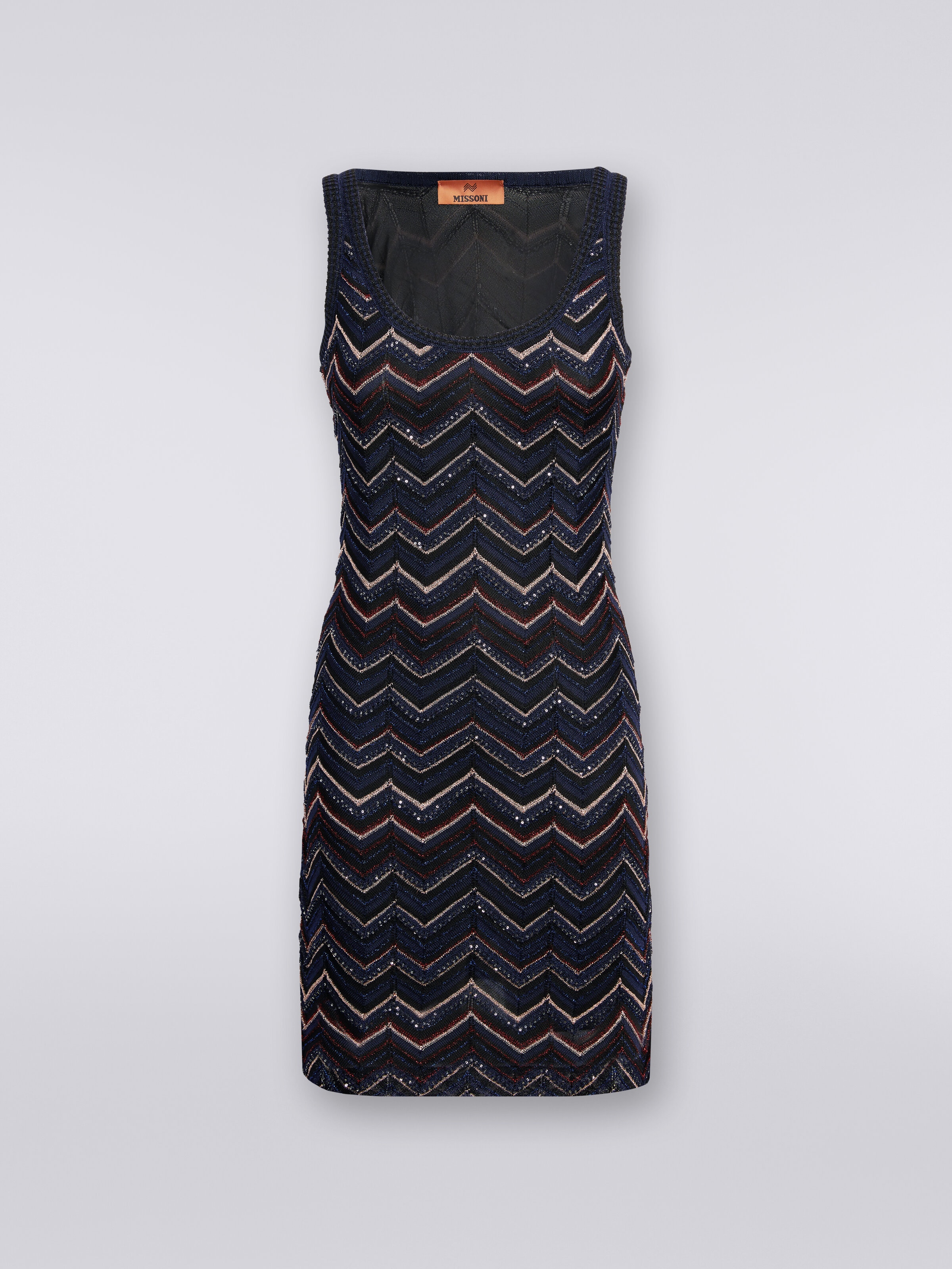Minivestido sin mangas en mezcla de viscosa zigzag con lentejuelas , Multicolor  - 0