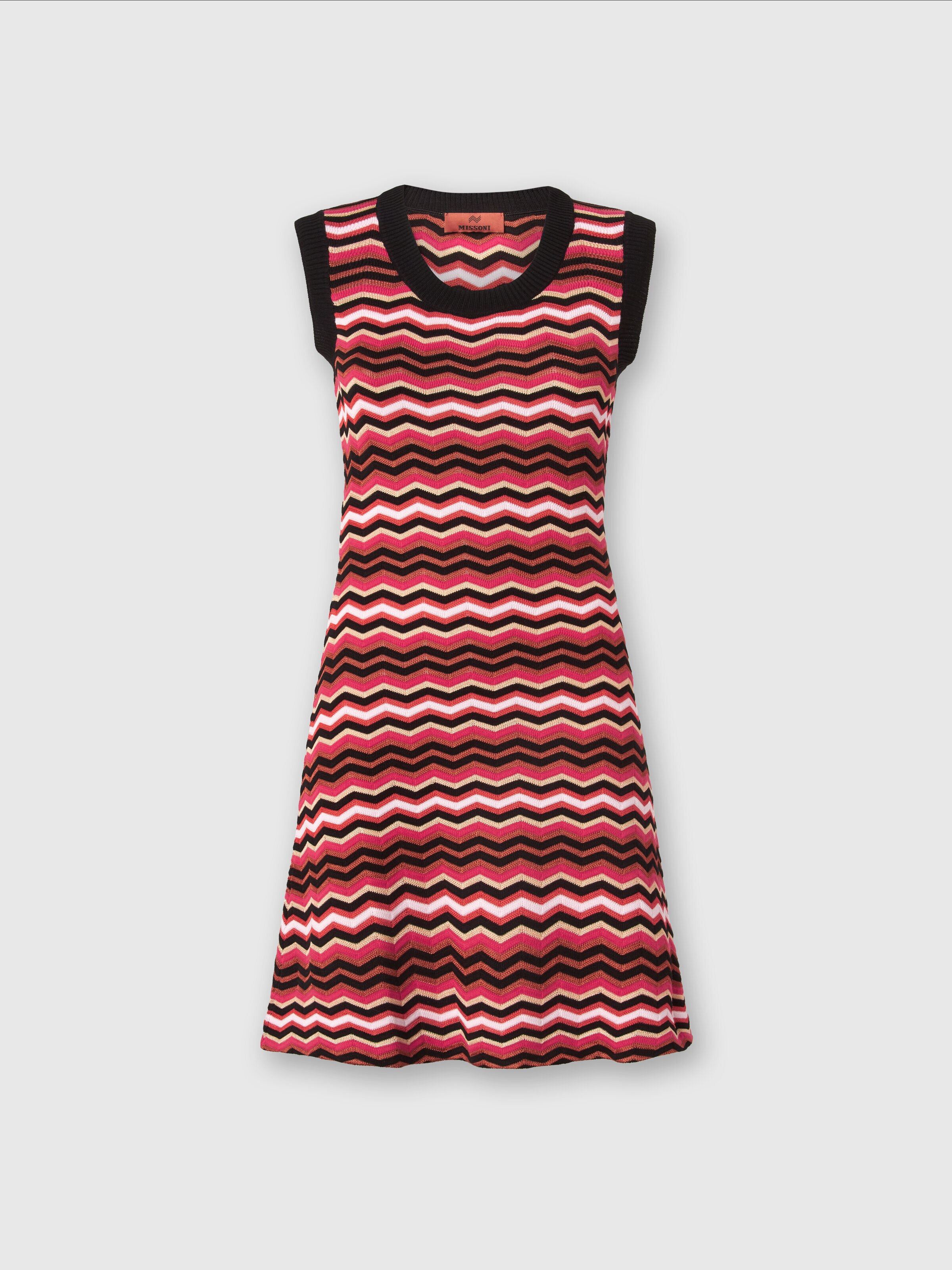 Sleeveless dress in zigzag knit , Multicoloured  - 0