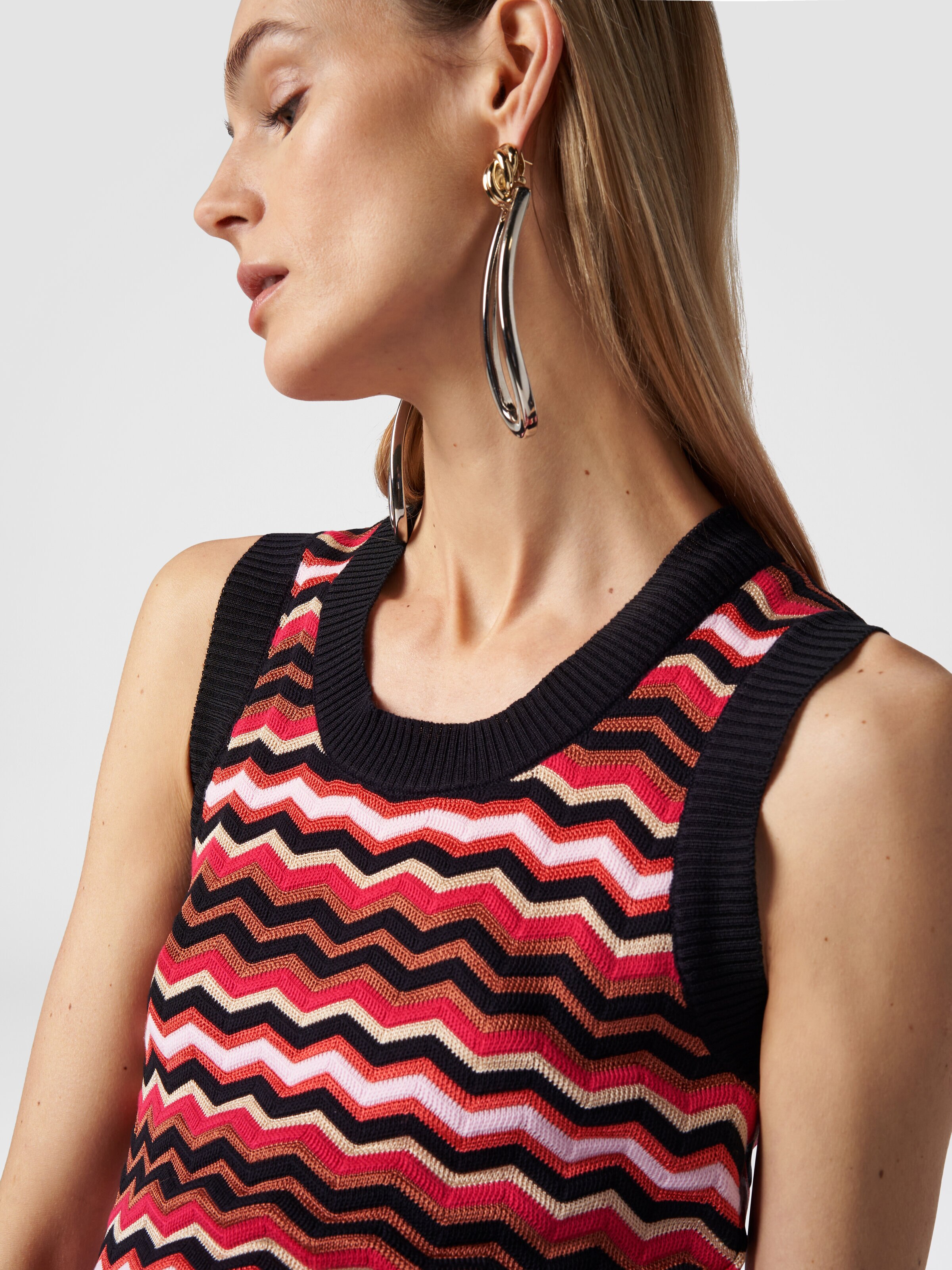 Sleeveless dress in zigzag knit , Multicoloured  - 4