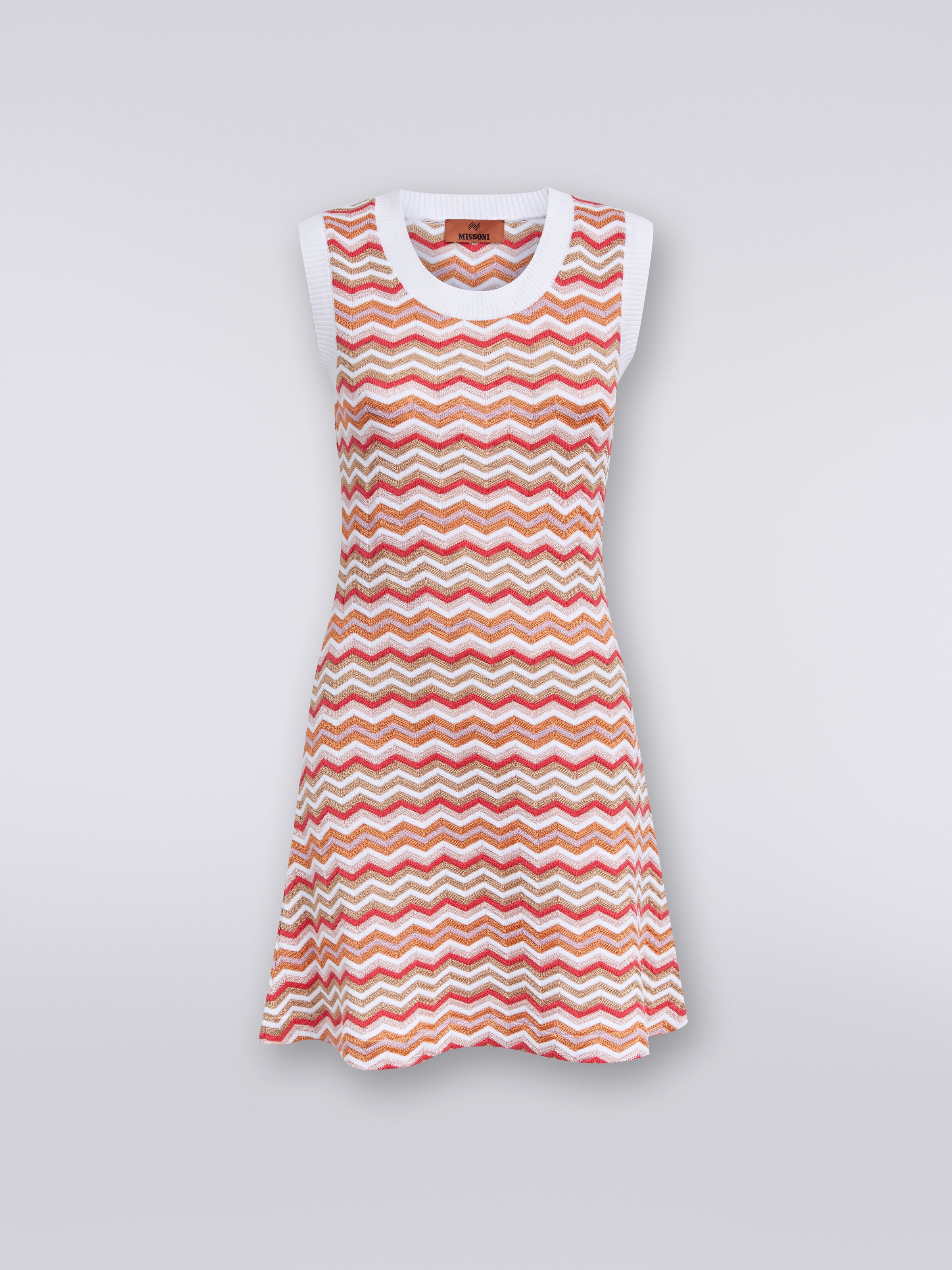 Sleeveless dress in zigzag knit , Multicoloured  - 0