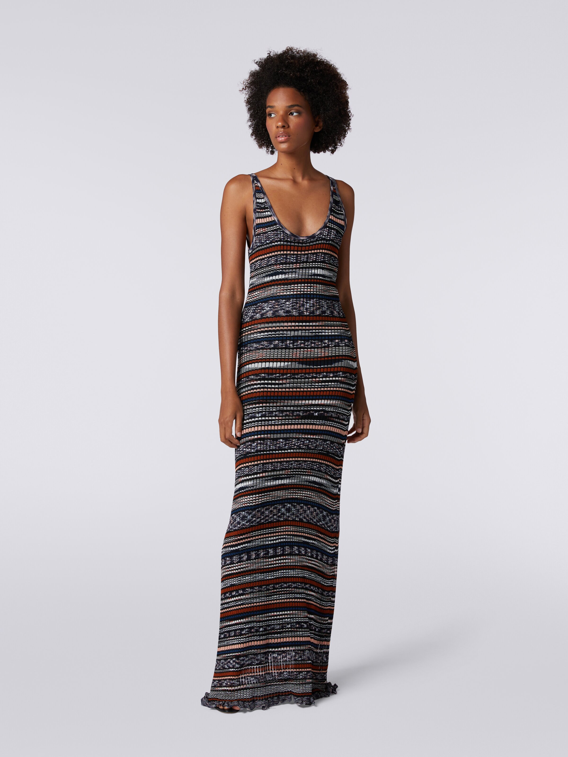 Long ribbed dress in slub viscose, Multicoloured  - 1