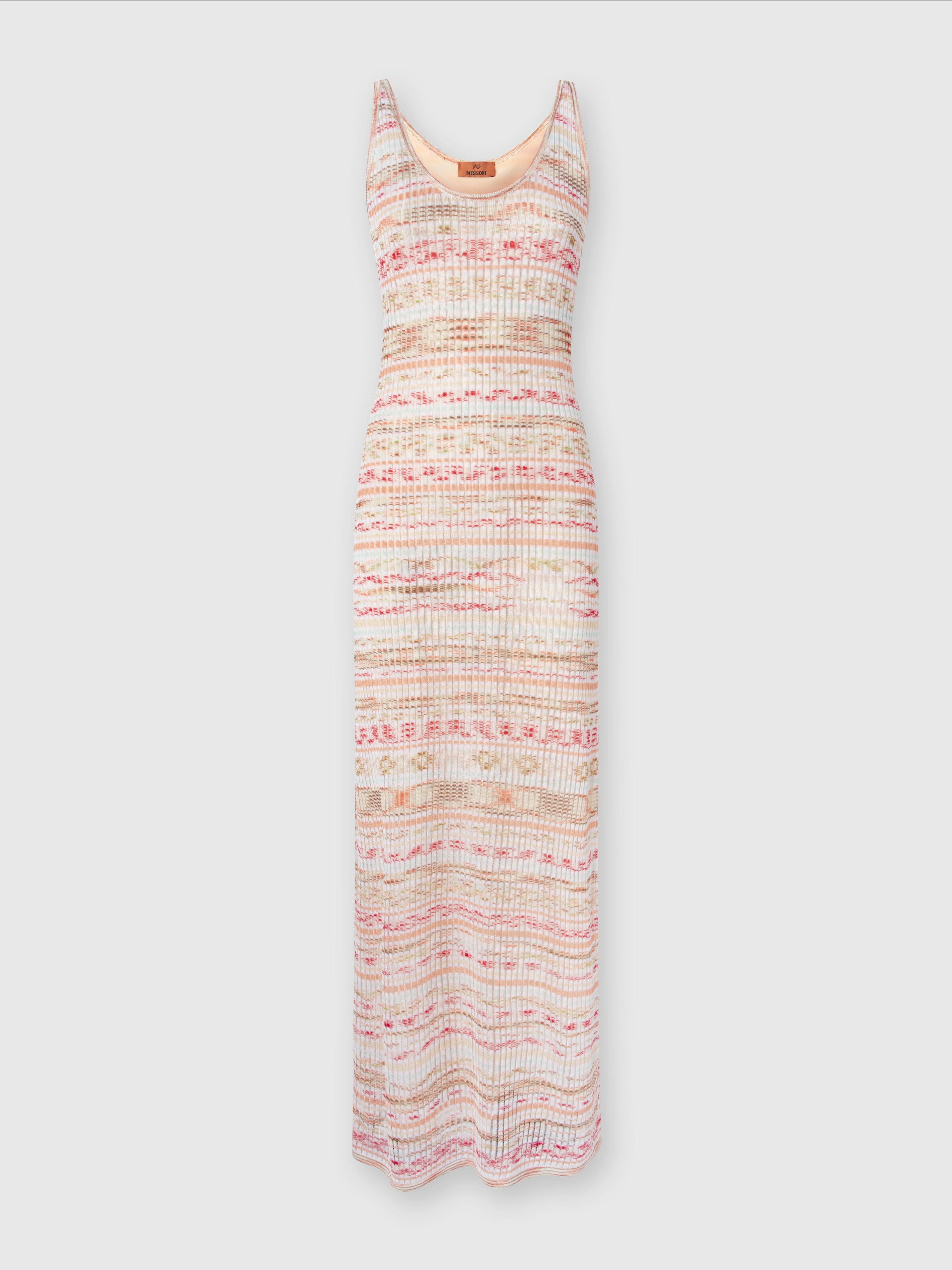 Long ribbed dress in slub viscose, Multicoloured  - 0