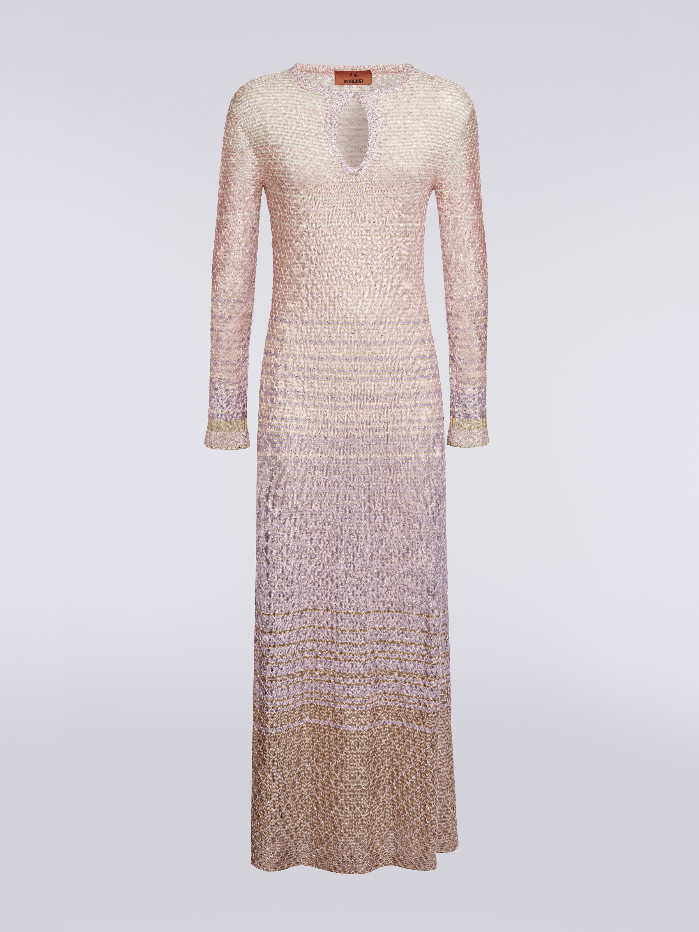 Long dress in dégradé knit with sequins, Multicoloured  - 0