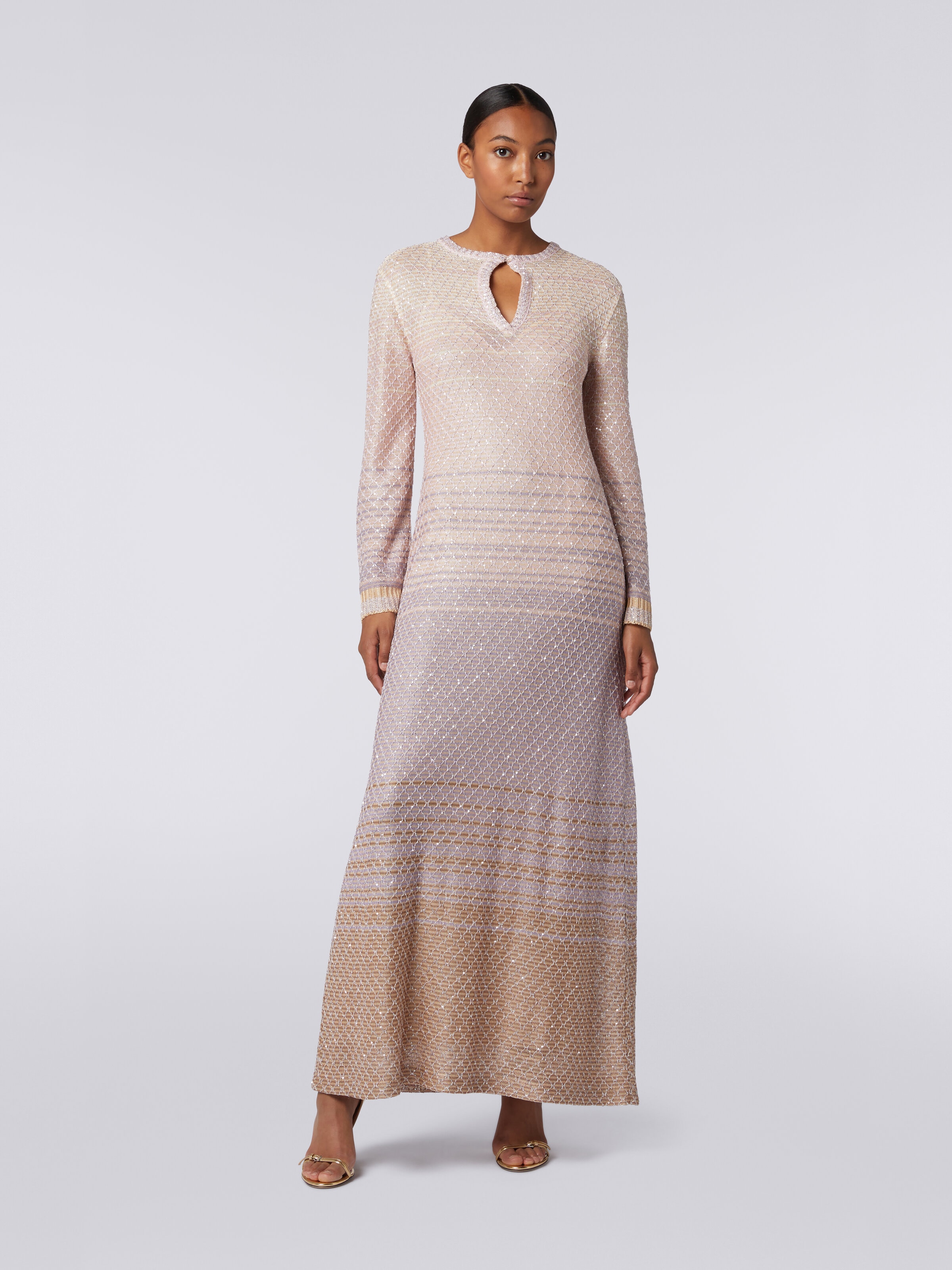 Long dress in dégradé knit with sequins, Multicoloured  - 1