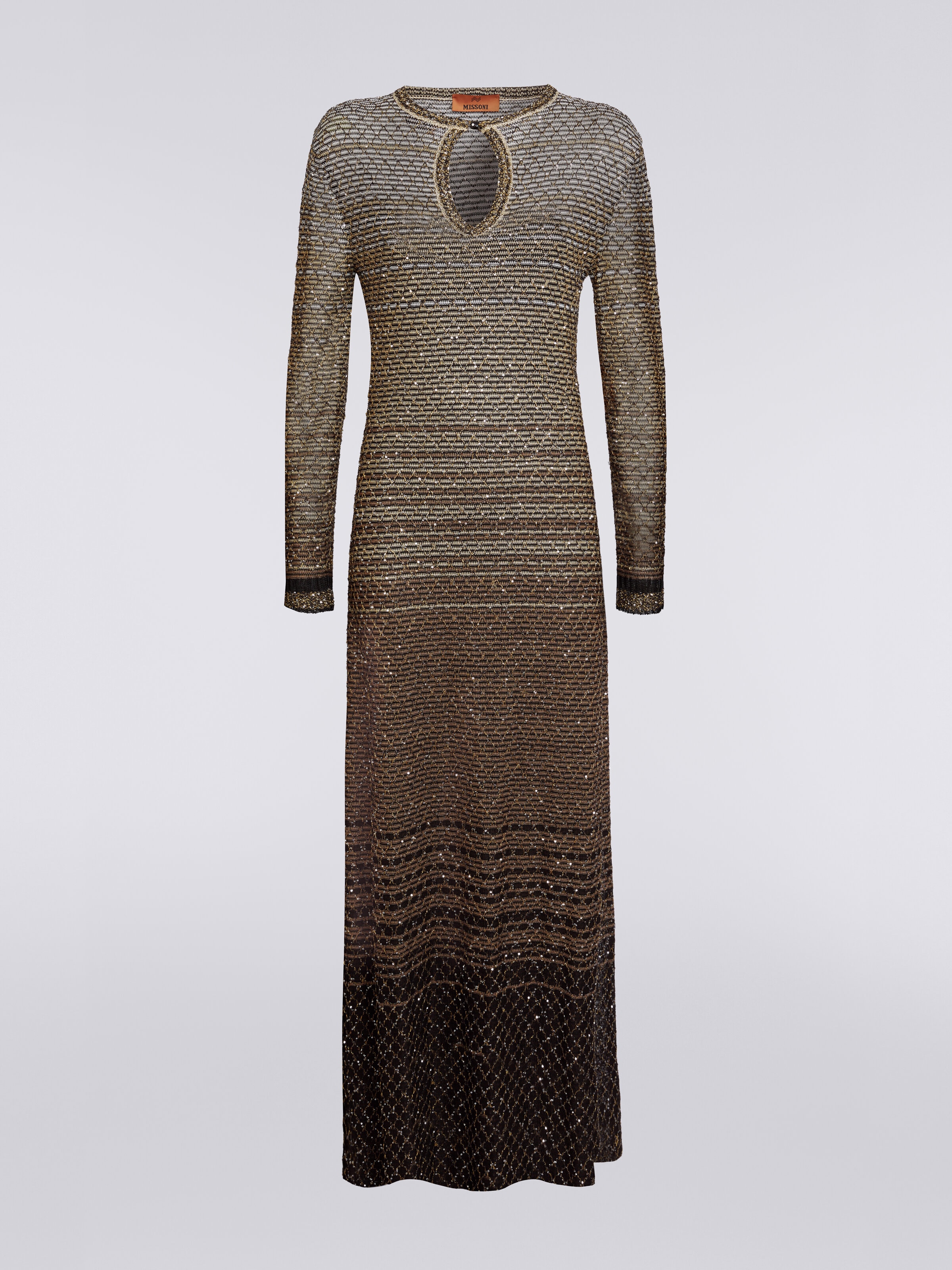 Long dress in dégradé knit with sequins, Multicoloured  - 0