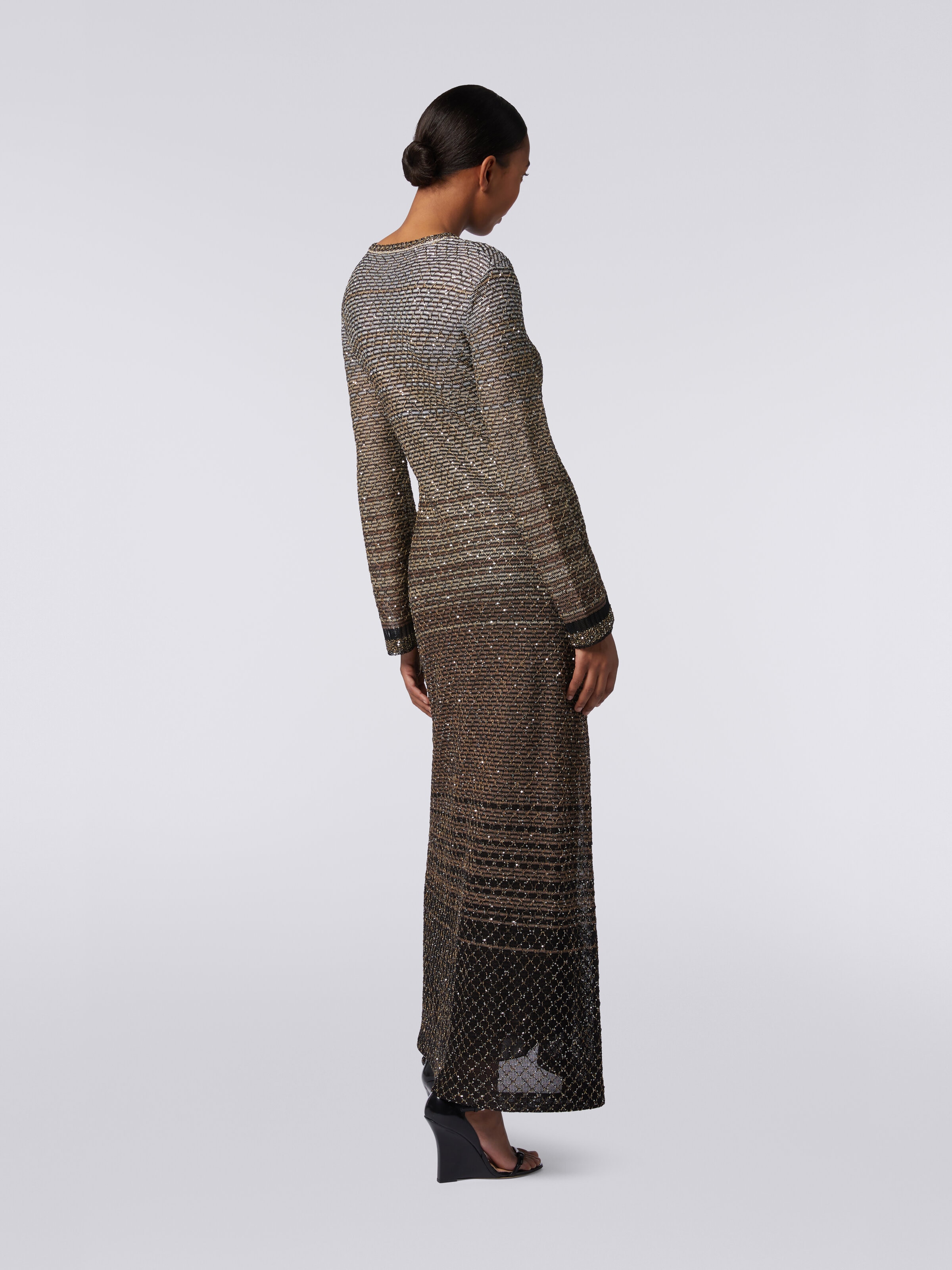 Long dress in dégradé knit with sequins, Multicoloured  - 3