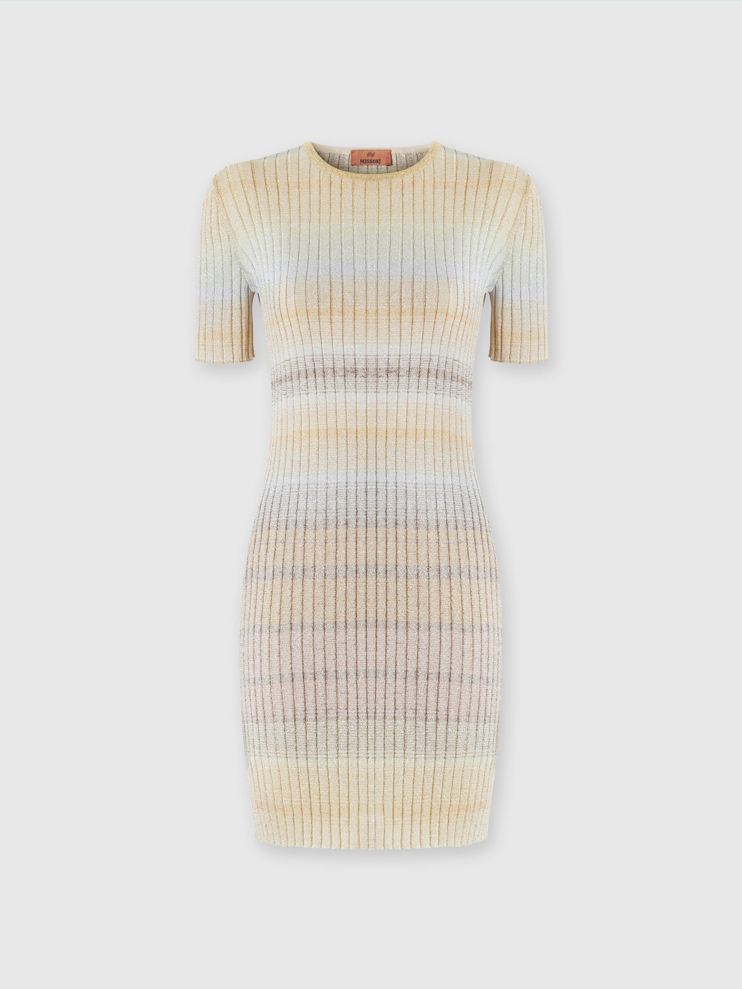 Mini-robe à col rond en tissu côtelé avec lurex, Multicolore  - 0