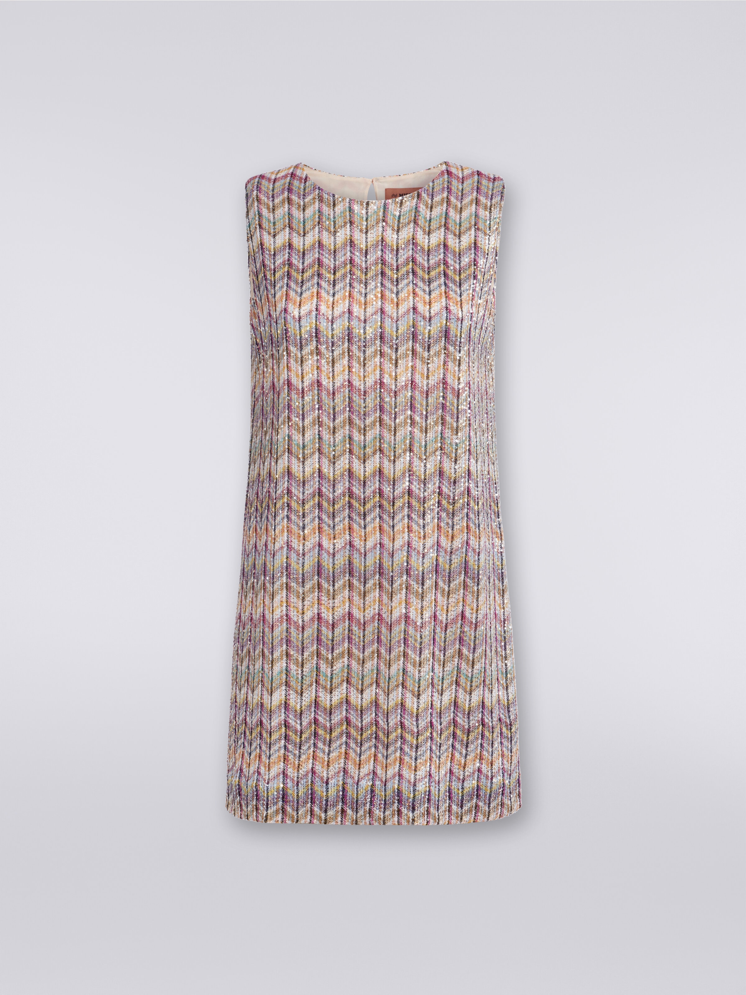 Sleeveless zigzag mini-dress with sequins, Multicoloured  - 0