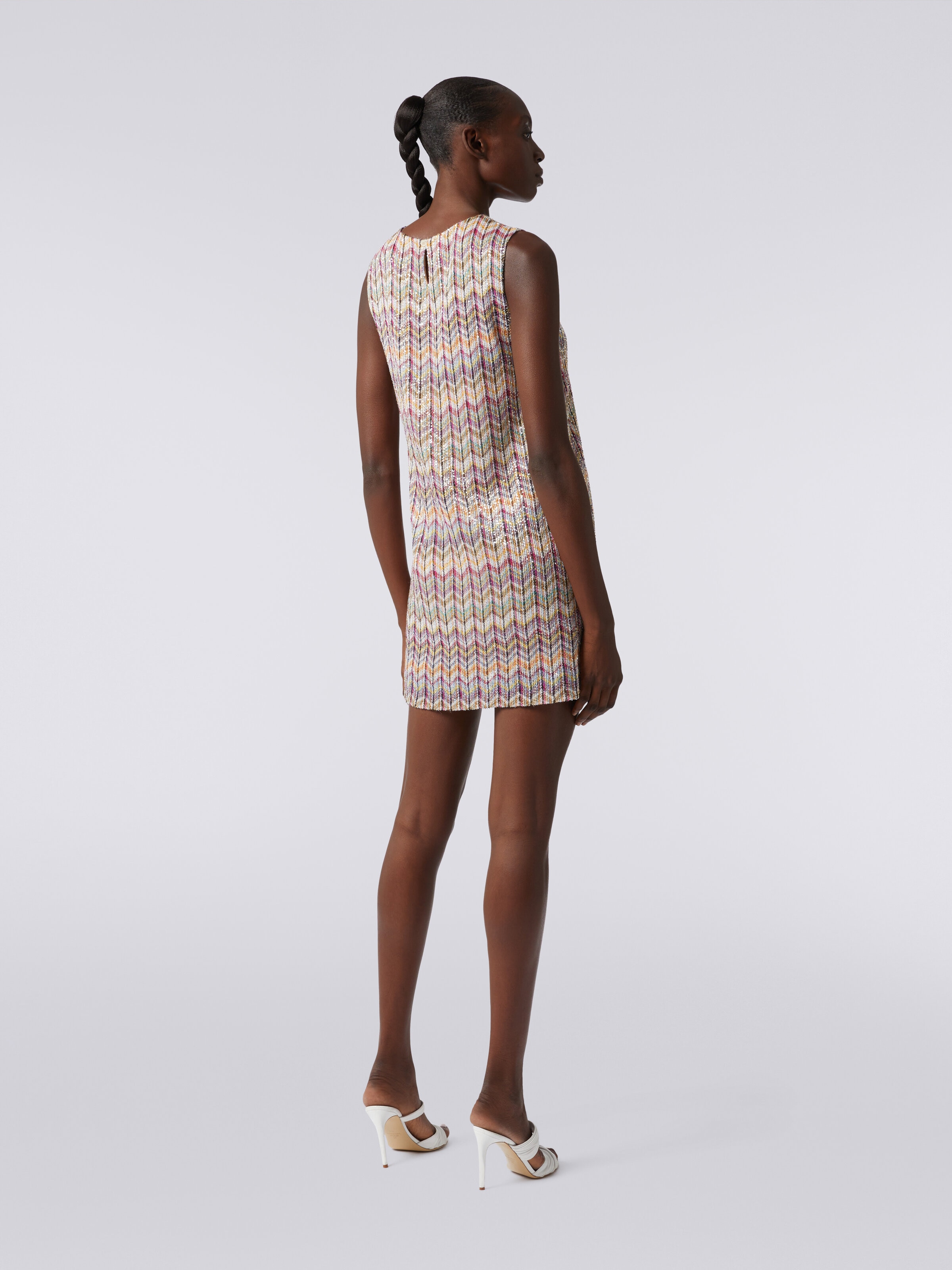 Sleeveless zigzag mini-dress with sequins, Multicoloured  - 3