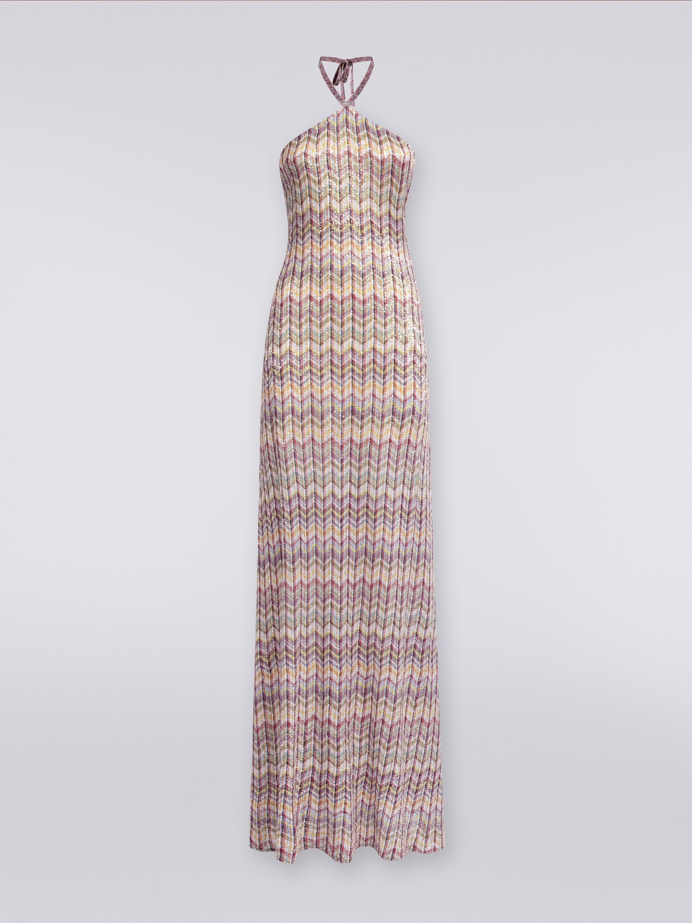 Langes Kleid mit Neckholder und Pailletten, Mehrfarbig  - 0