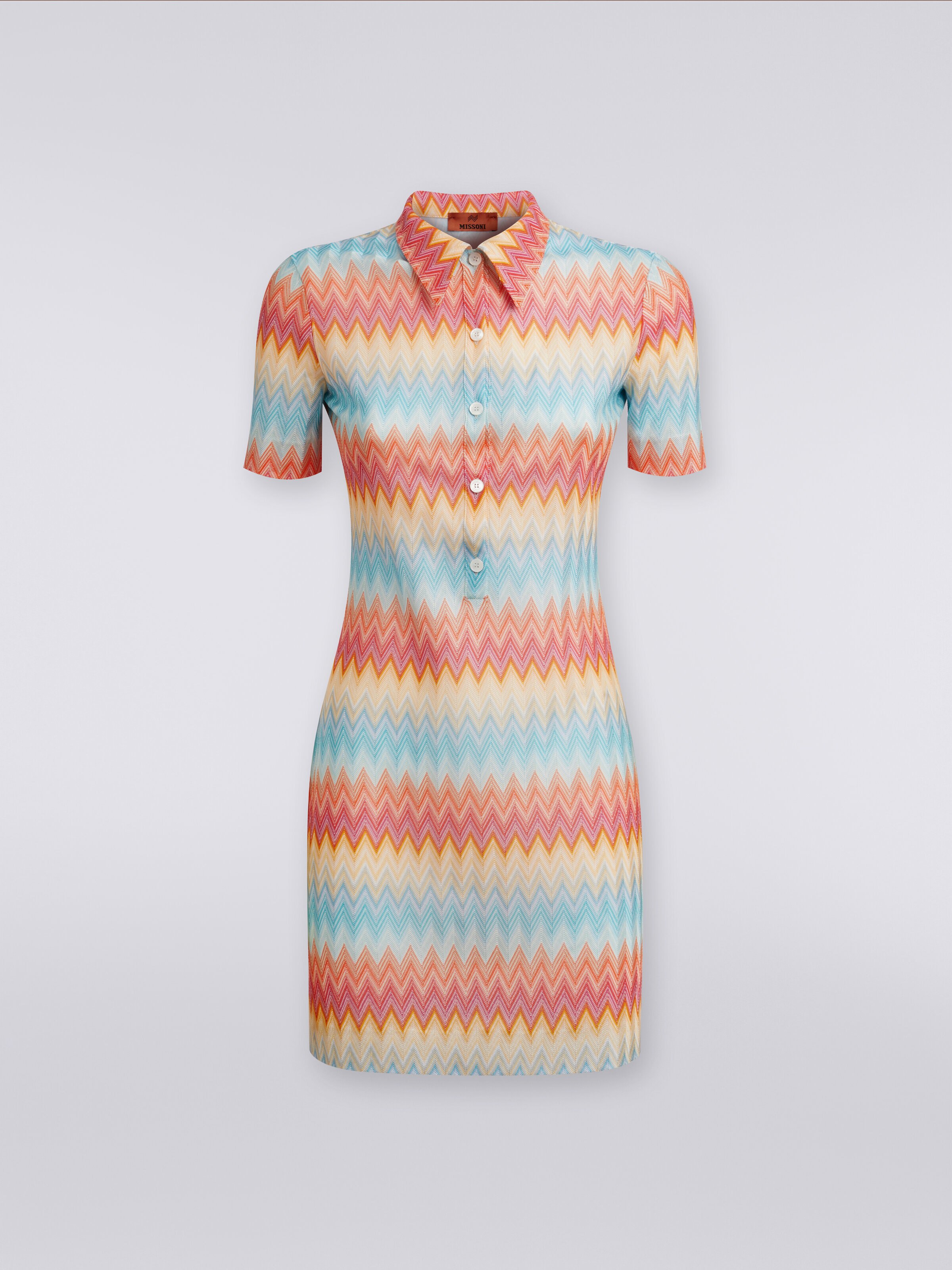 Mini-robe style polo en viscose à zig-zag, Multicolore  - 0