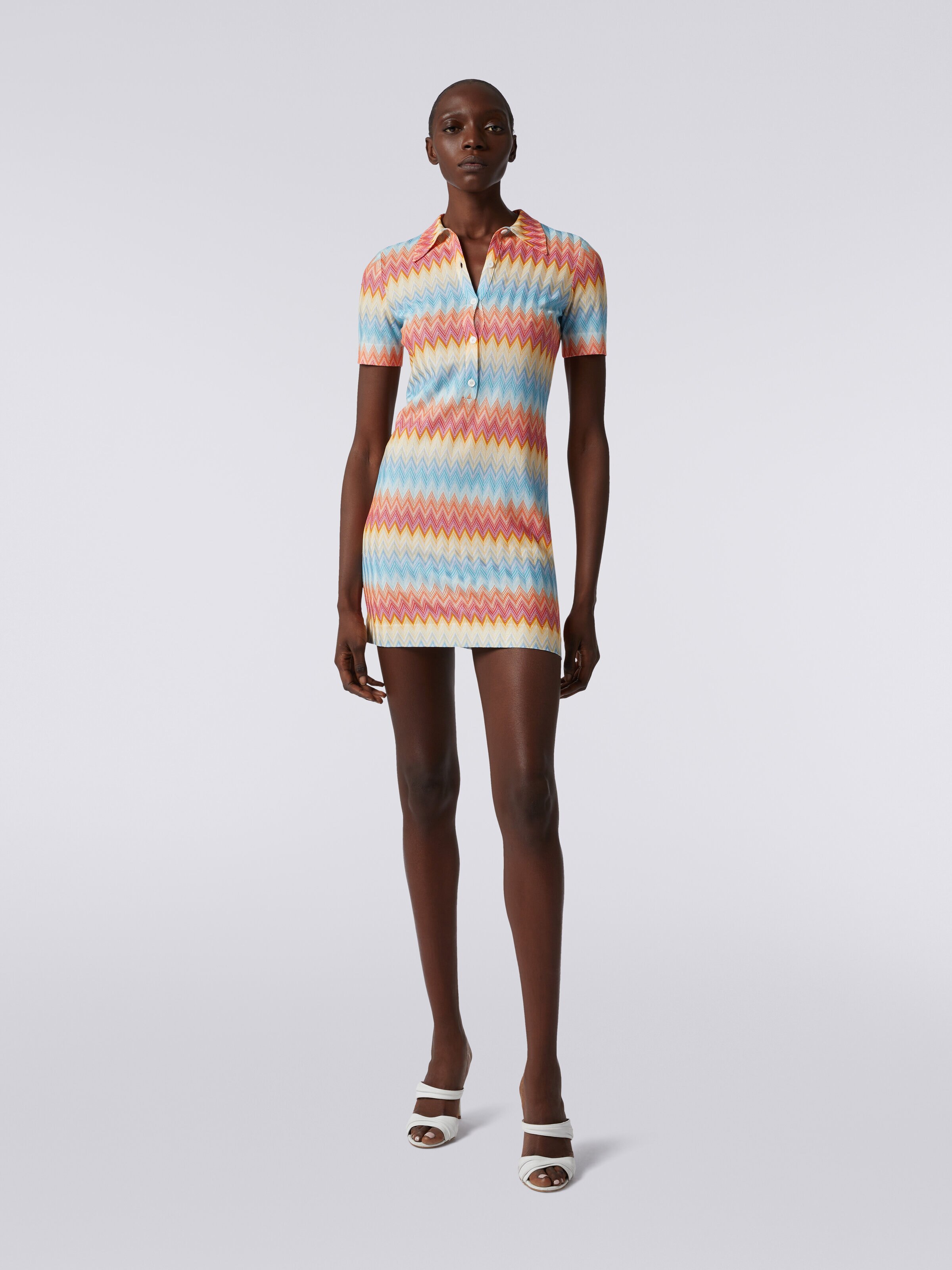 Zigzag viscose polo mini dress, Multicoloured  - 1