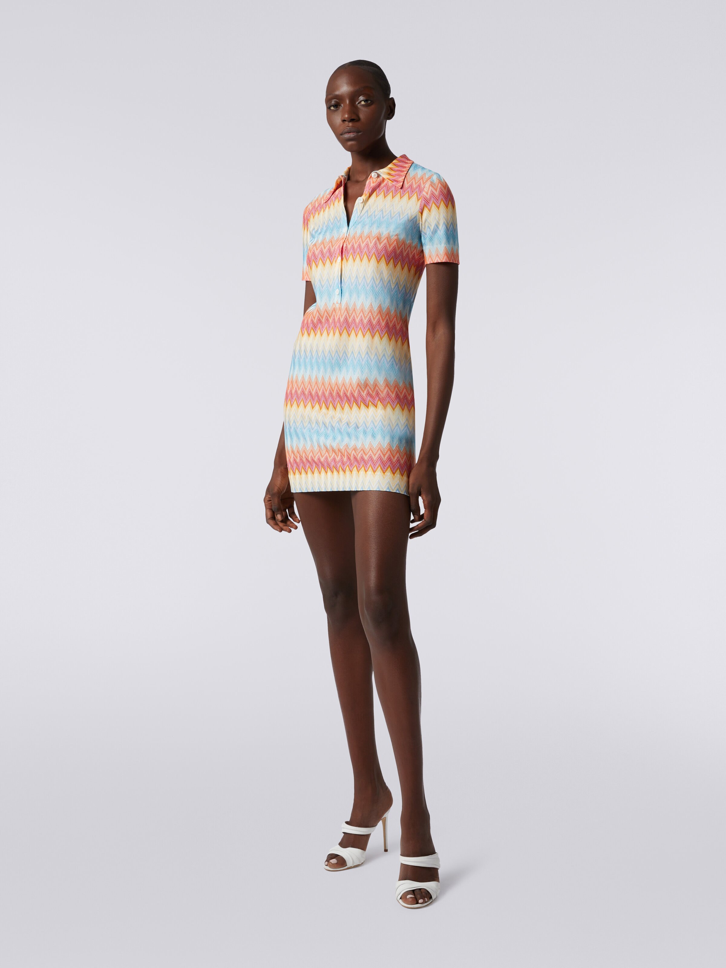 Zigzag viscose polo mini dress, Multicoloured  - 2