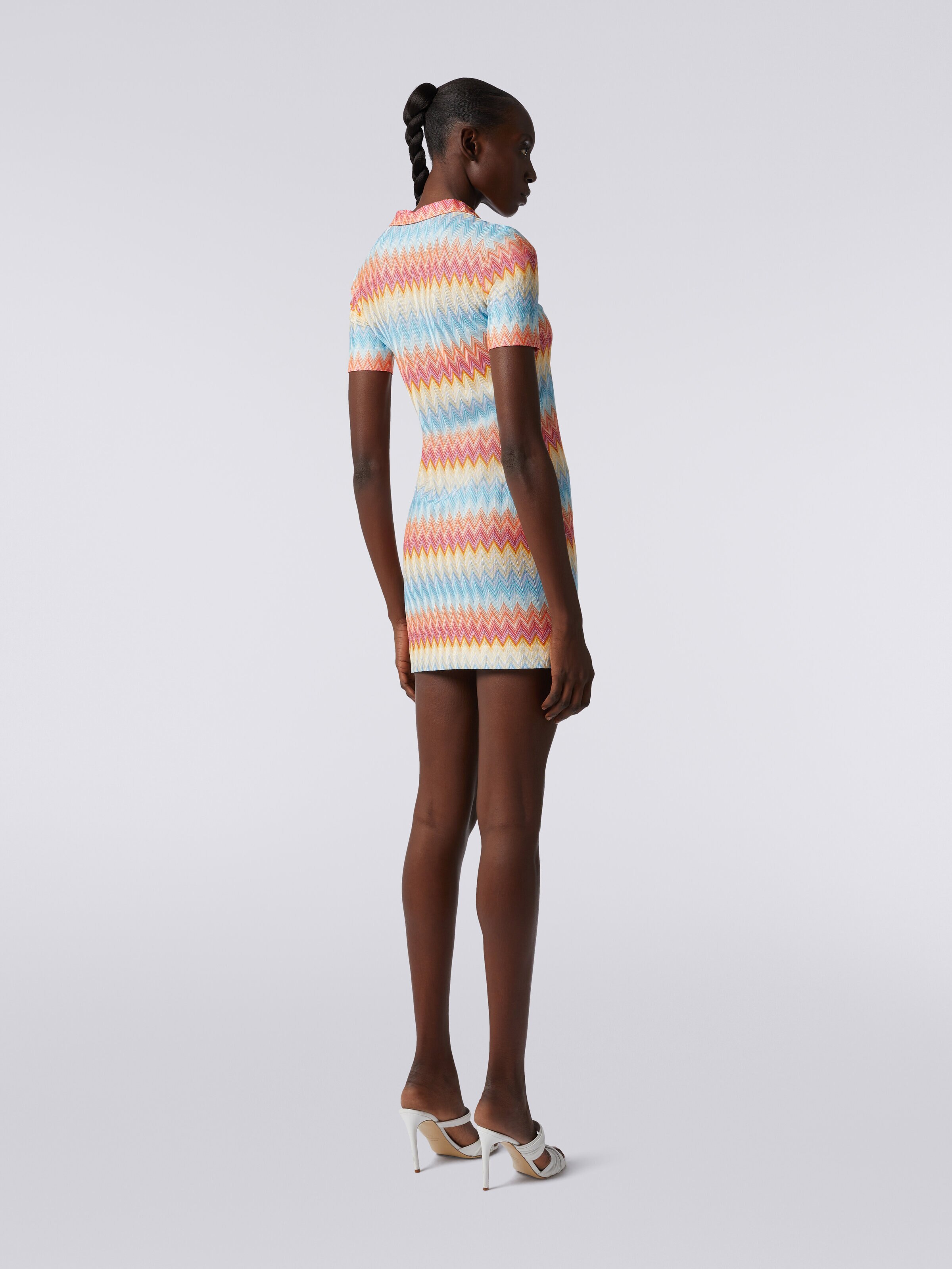 Zigzag viscose polo mini dress, Multicoloured  - 3