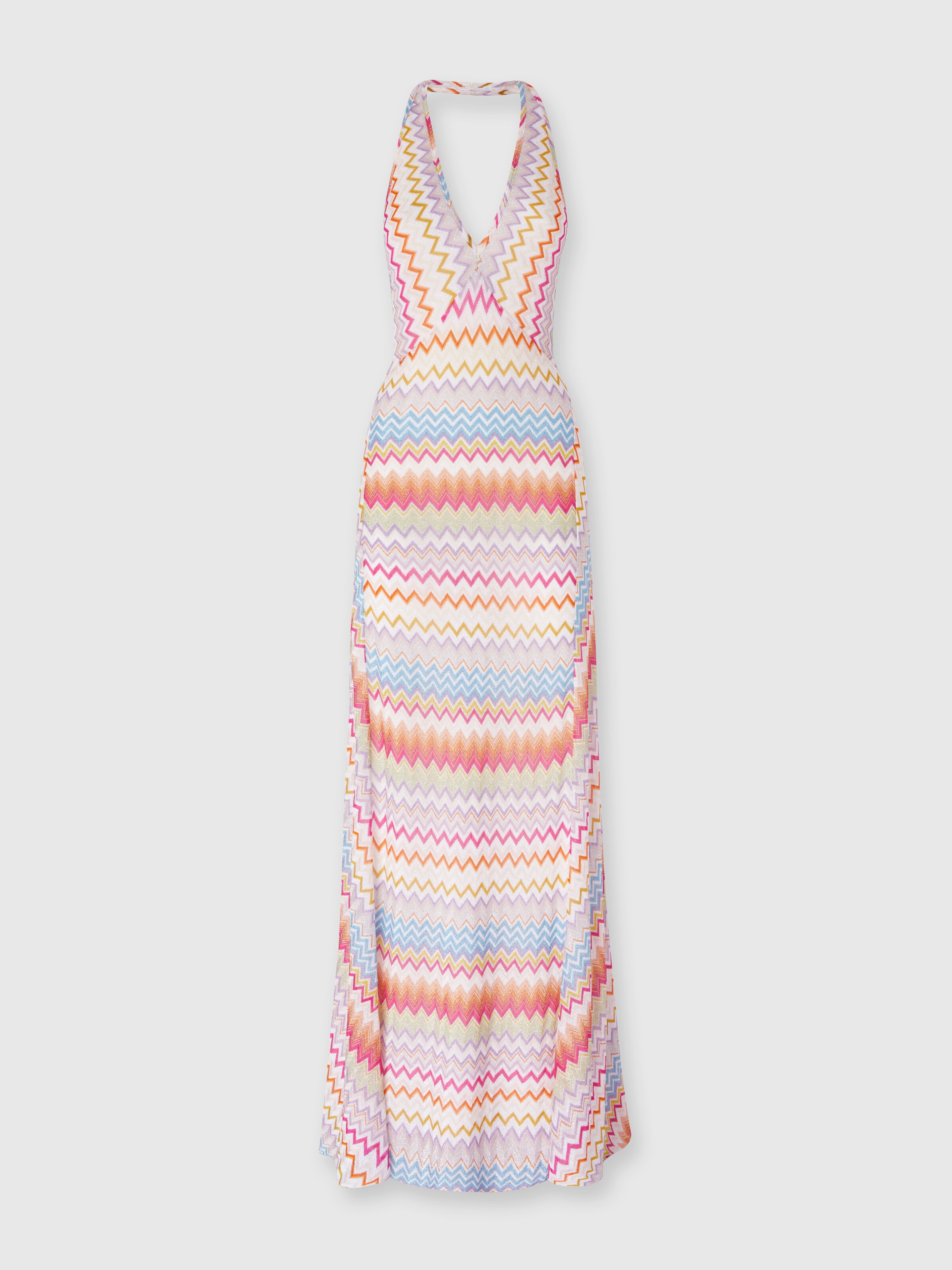 Long dress in viscose with zigzag pattern with lurex, Multicoloured  - 0