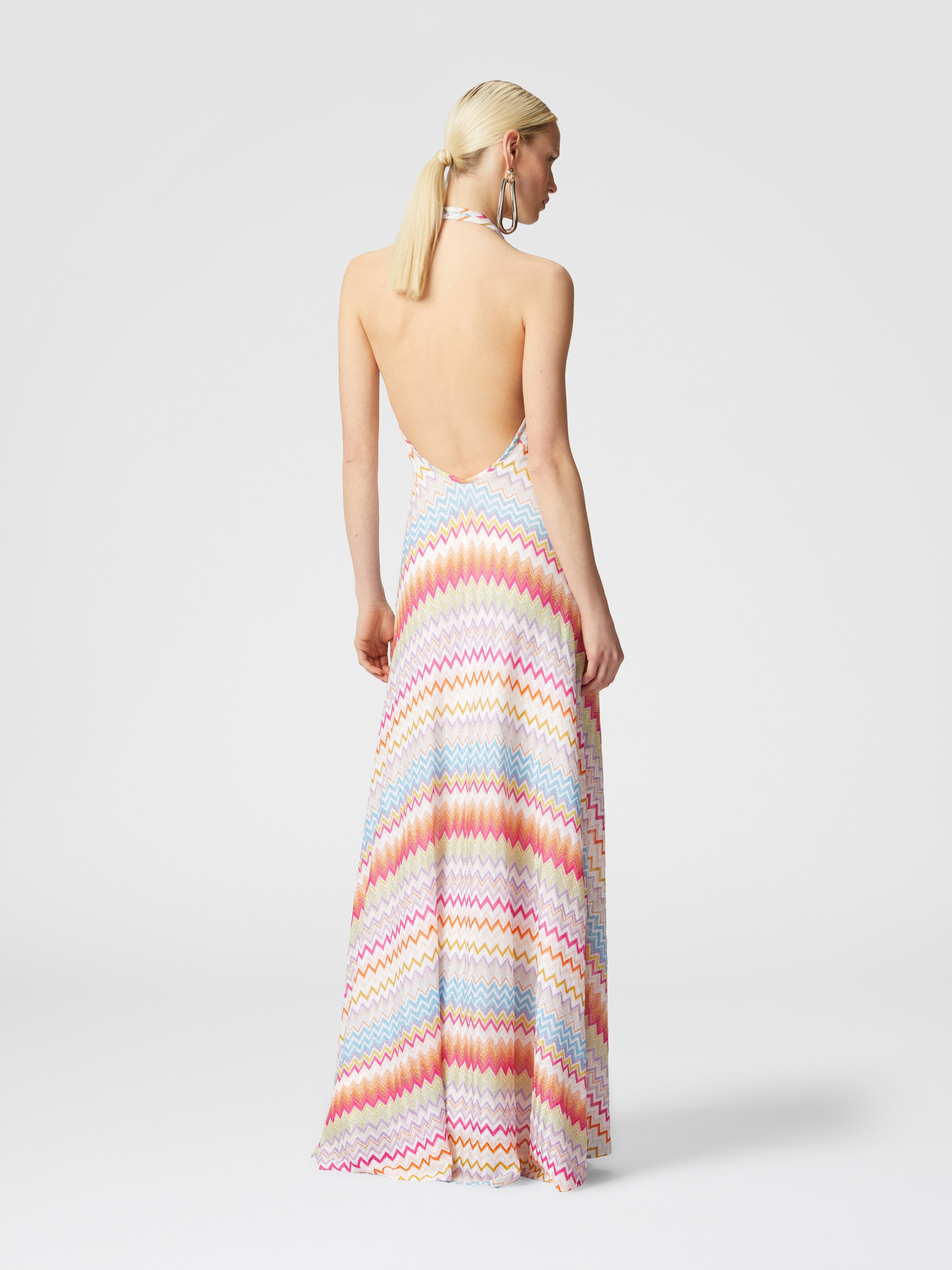 Long dress in viscose with zigzag pattern with lurex, Multicoloured  - 2
