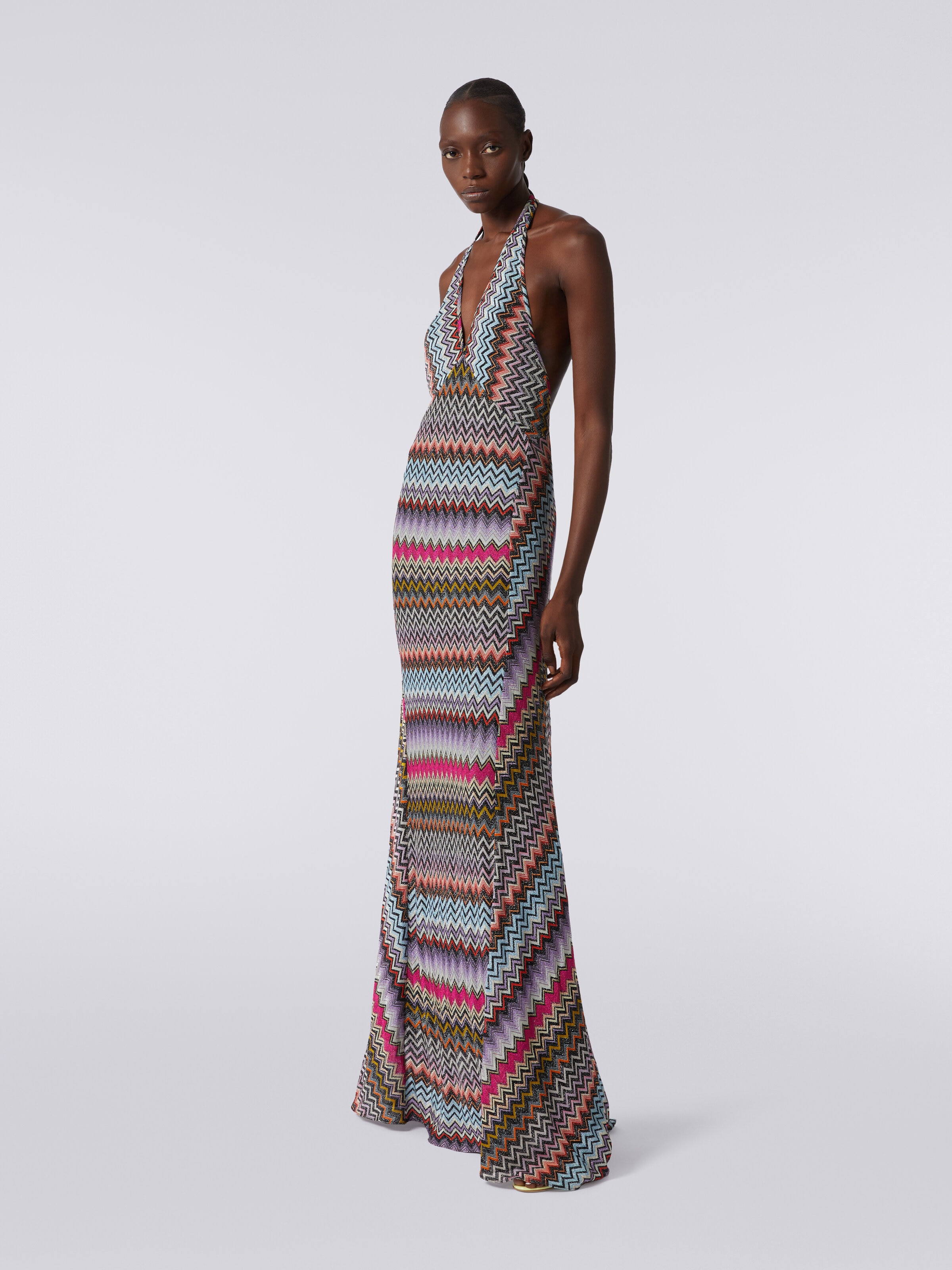 Vestido largo de viscosa en zigzag con lúrex, Multicolor  - 2