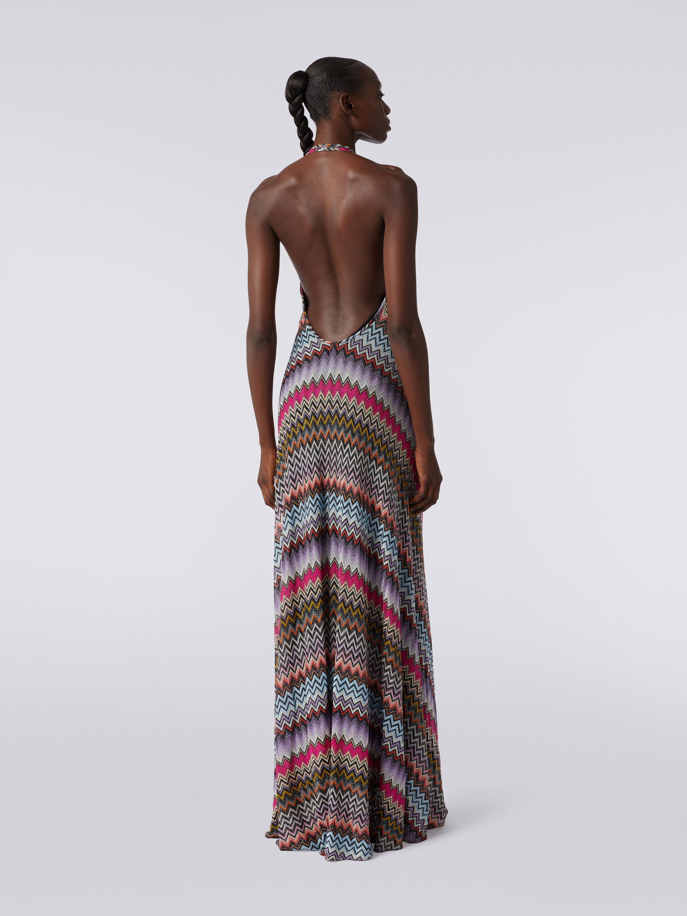 Long dress in viscose with zigzag pattern with lurex, Multicoloured  - 3